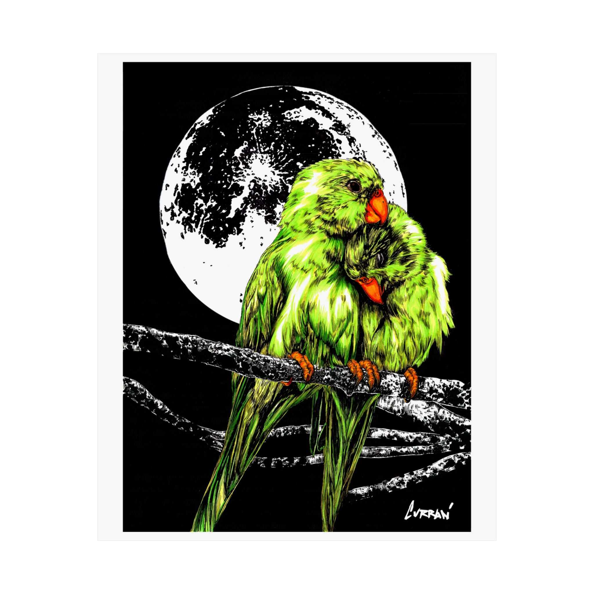 Bring your walls to life with the stunning Vibrant Lovebirds Satin Poster - 300gsm Wall Art. Add a pop of color to your space today!