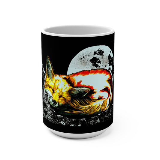 Red Fox Moon Art Mug - 15oz Coffee Cup for Animal Lovers