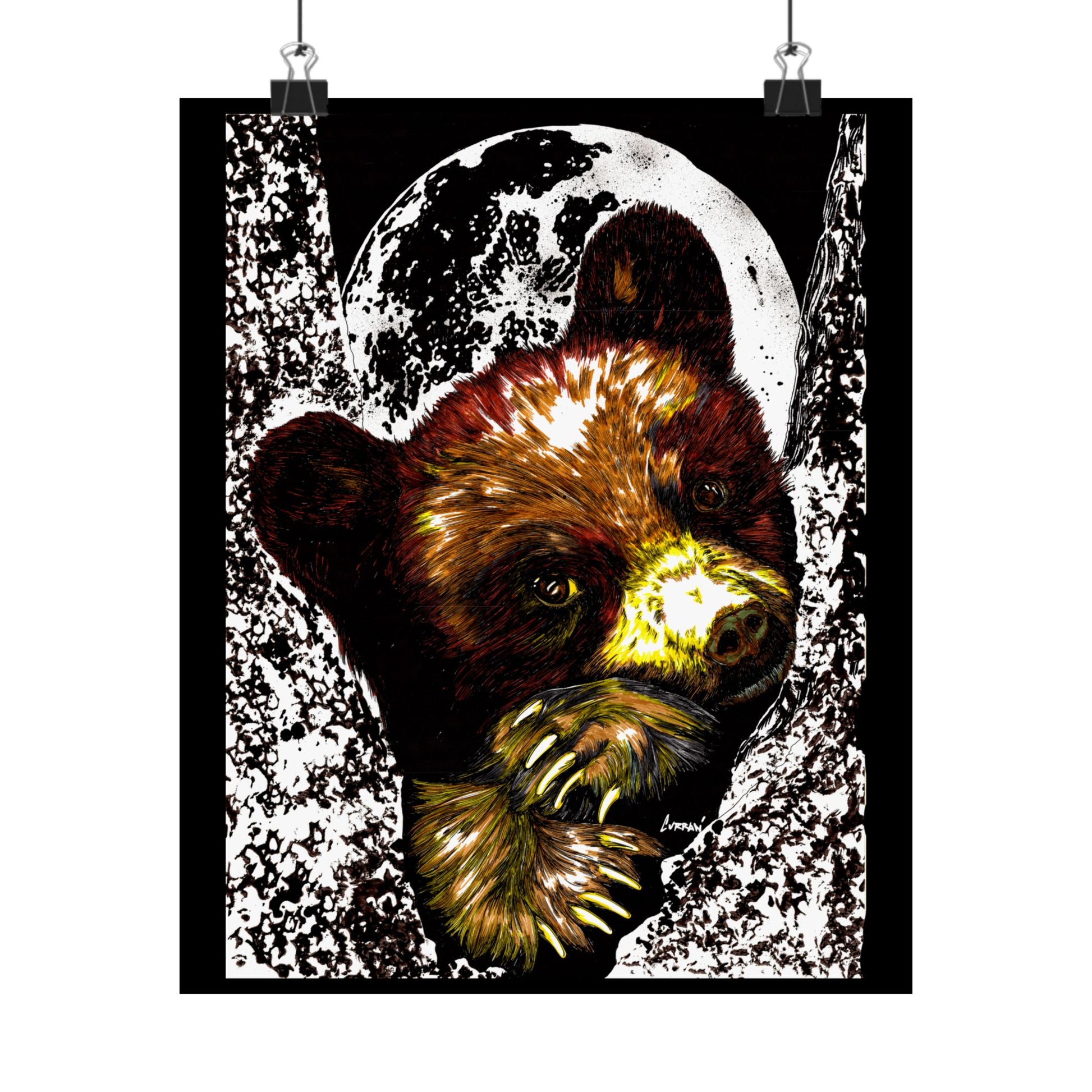 Brown Bear Moon Satin Poster - Art Print for Nature Lovers