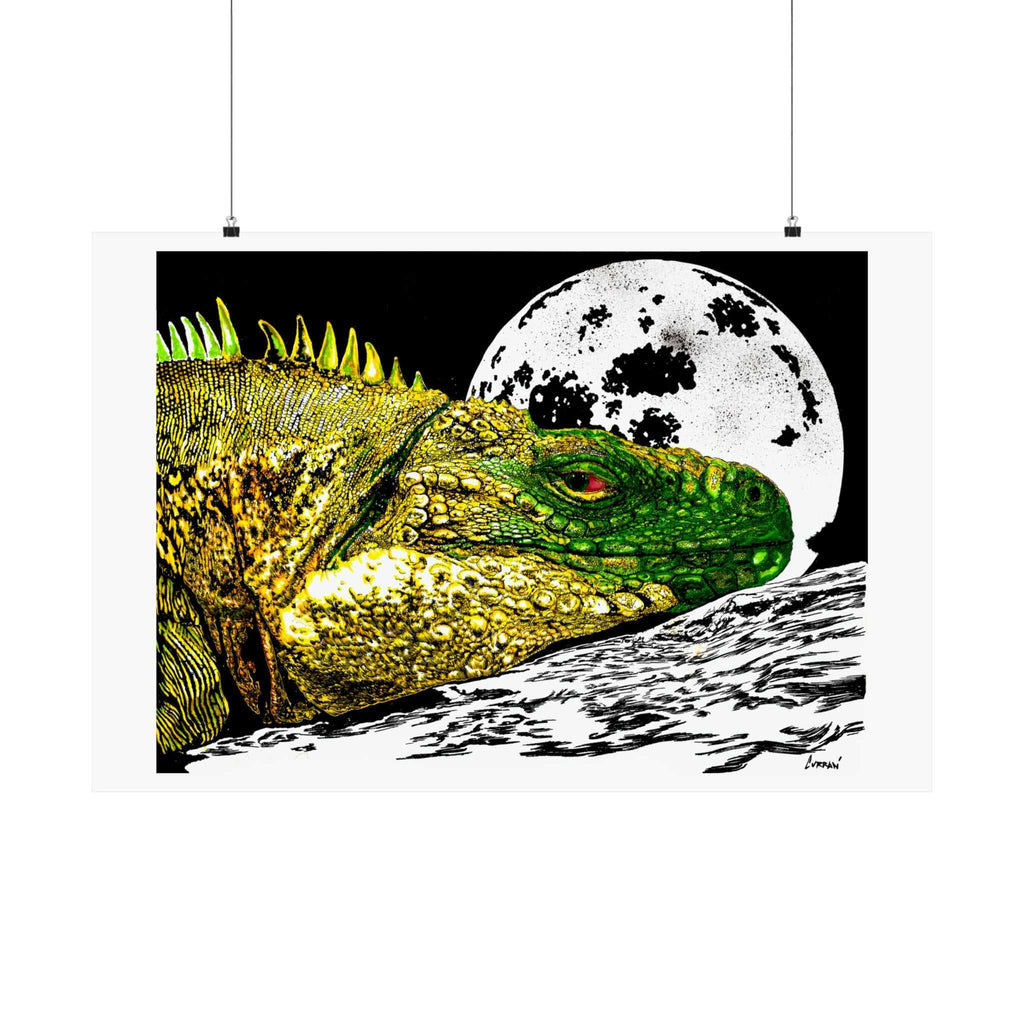 Transform your walls with our Vibrant Iguana Satin Poster - Moonlit Art Print for Nature Lovers. Bring nature's beauty indoors!