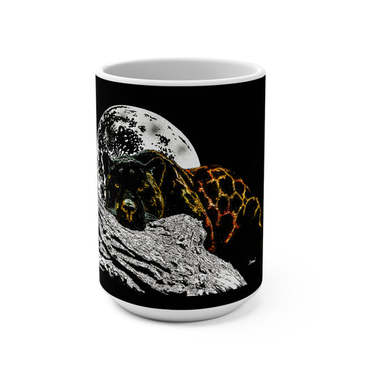 Panther under Full Moon Artistic 15oz Mug - Unique Gift for Animal Lovers