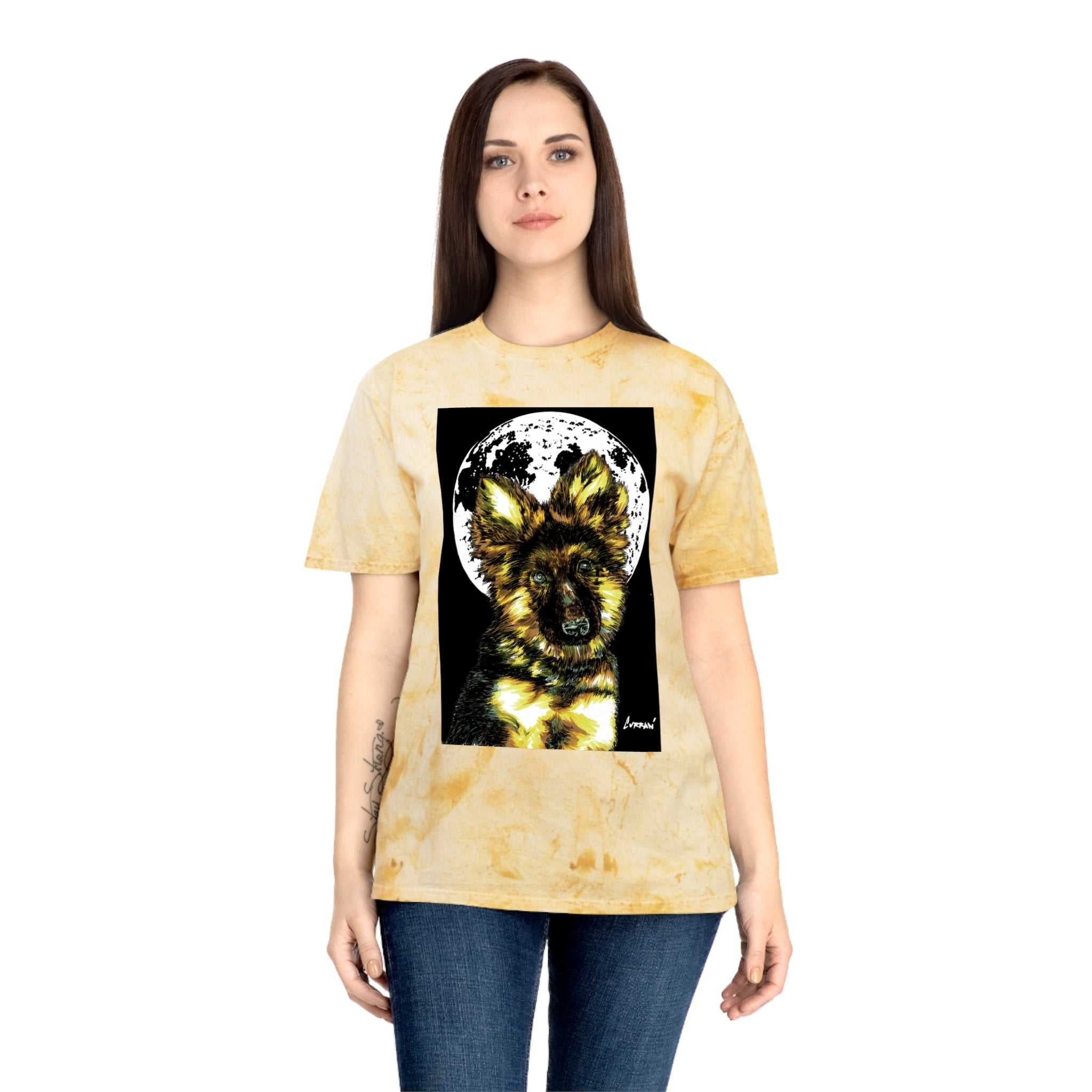 Unisex Color Blast T Shirt with Moonlit German Shepherd
