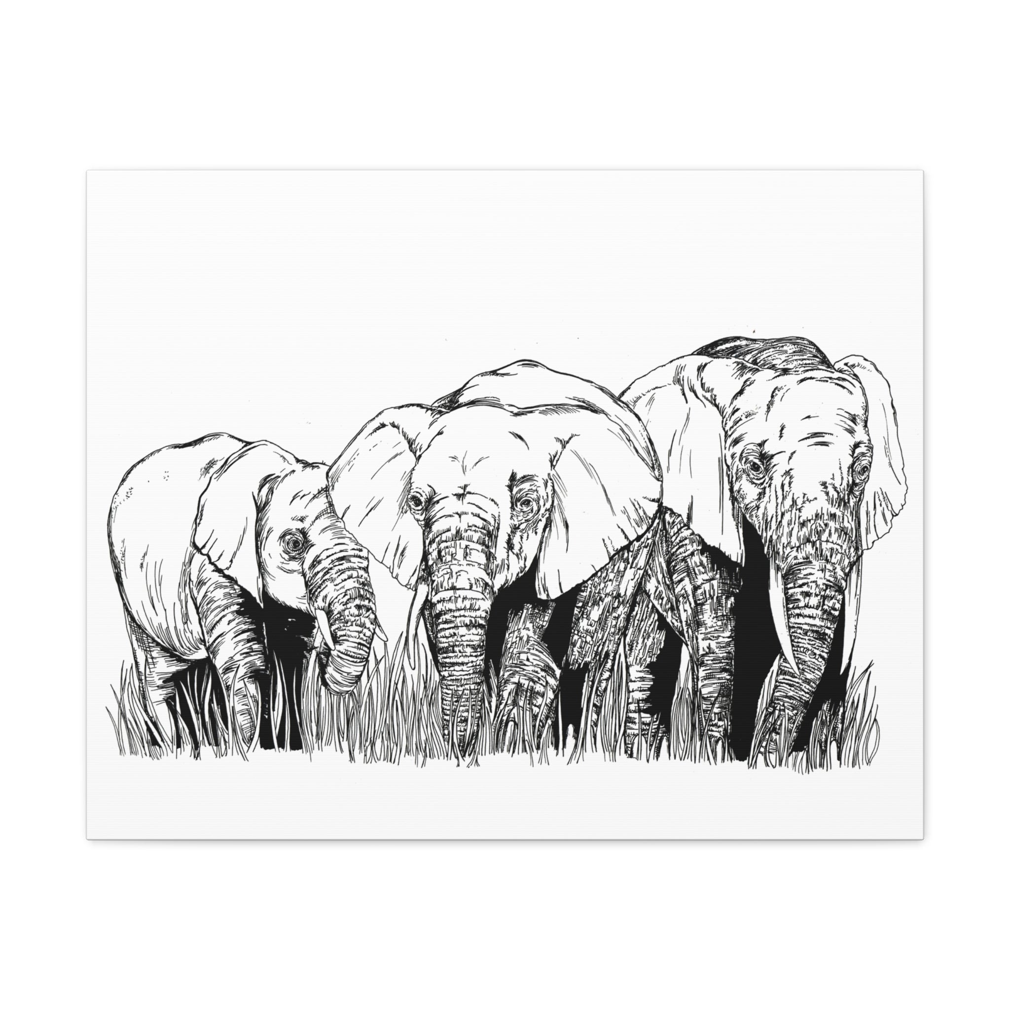 Elephant Family Art – Original Hand-Drawn Unique,
