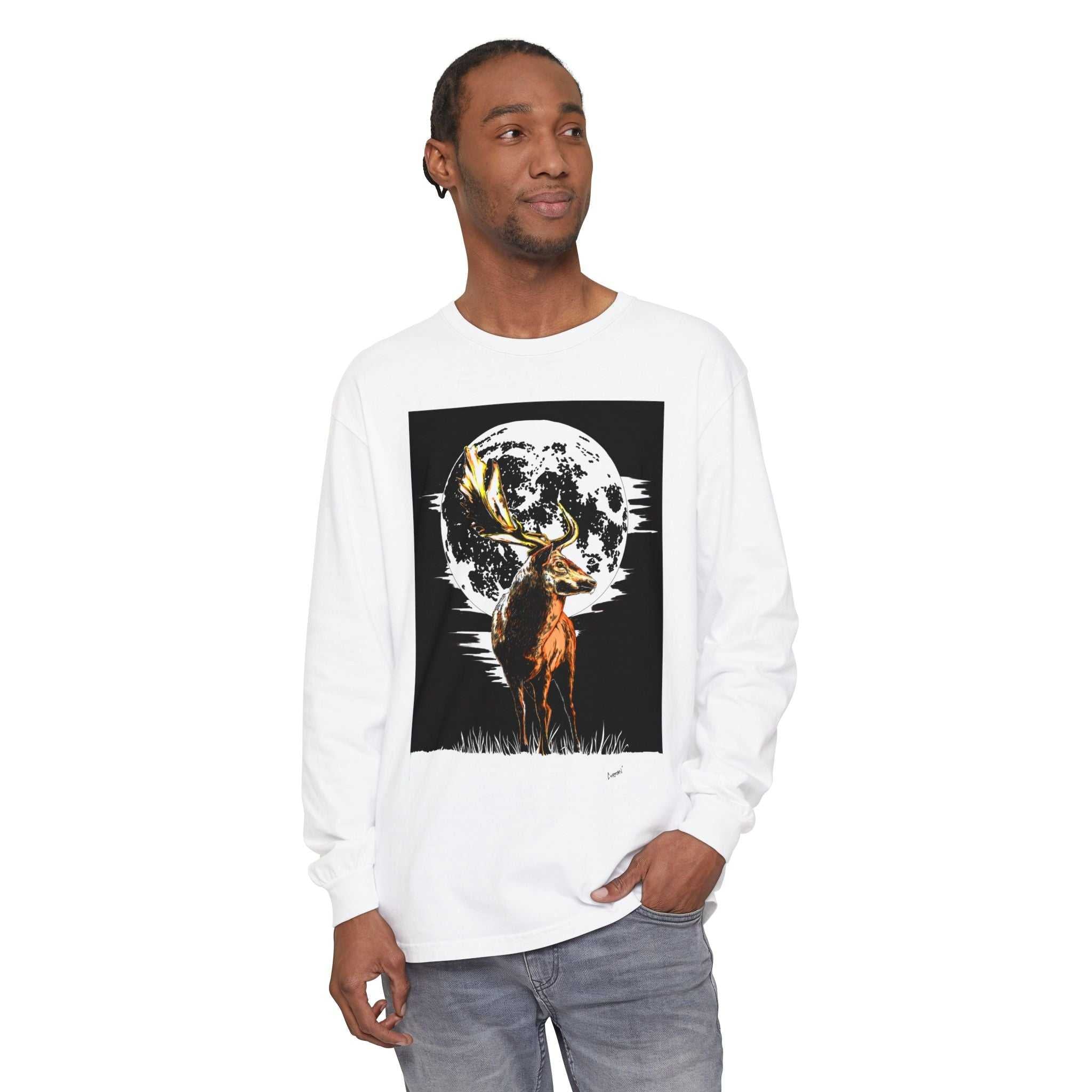 Moonlit Stag Long Sleeve T-Shirt - Unisex Nature Apparel