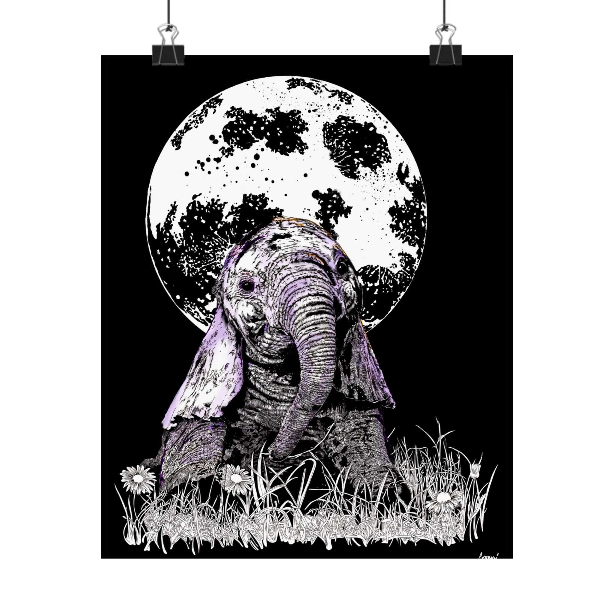 Baby Elephant Satin Poster | Art Print for Nursery Decor
