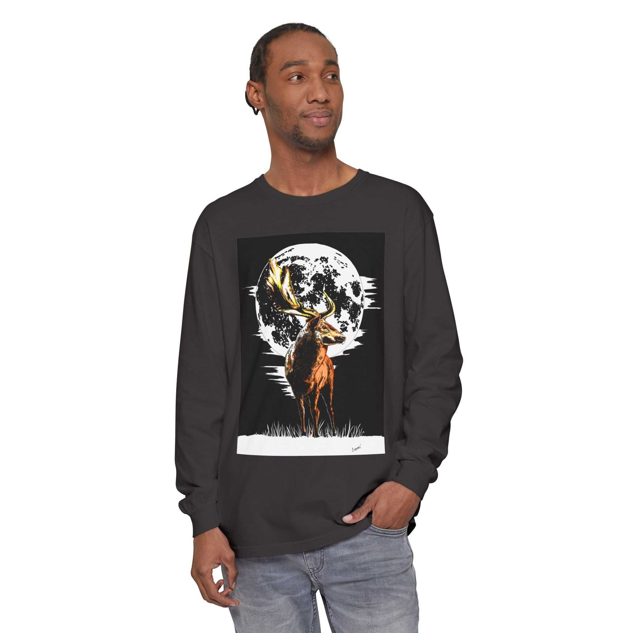 Moonlit Stag Long Sleeve T-Shirt - Unisex Nature Apparel