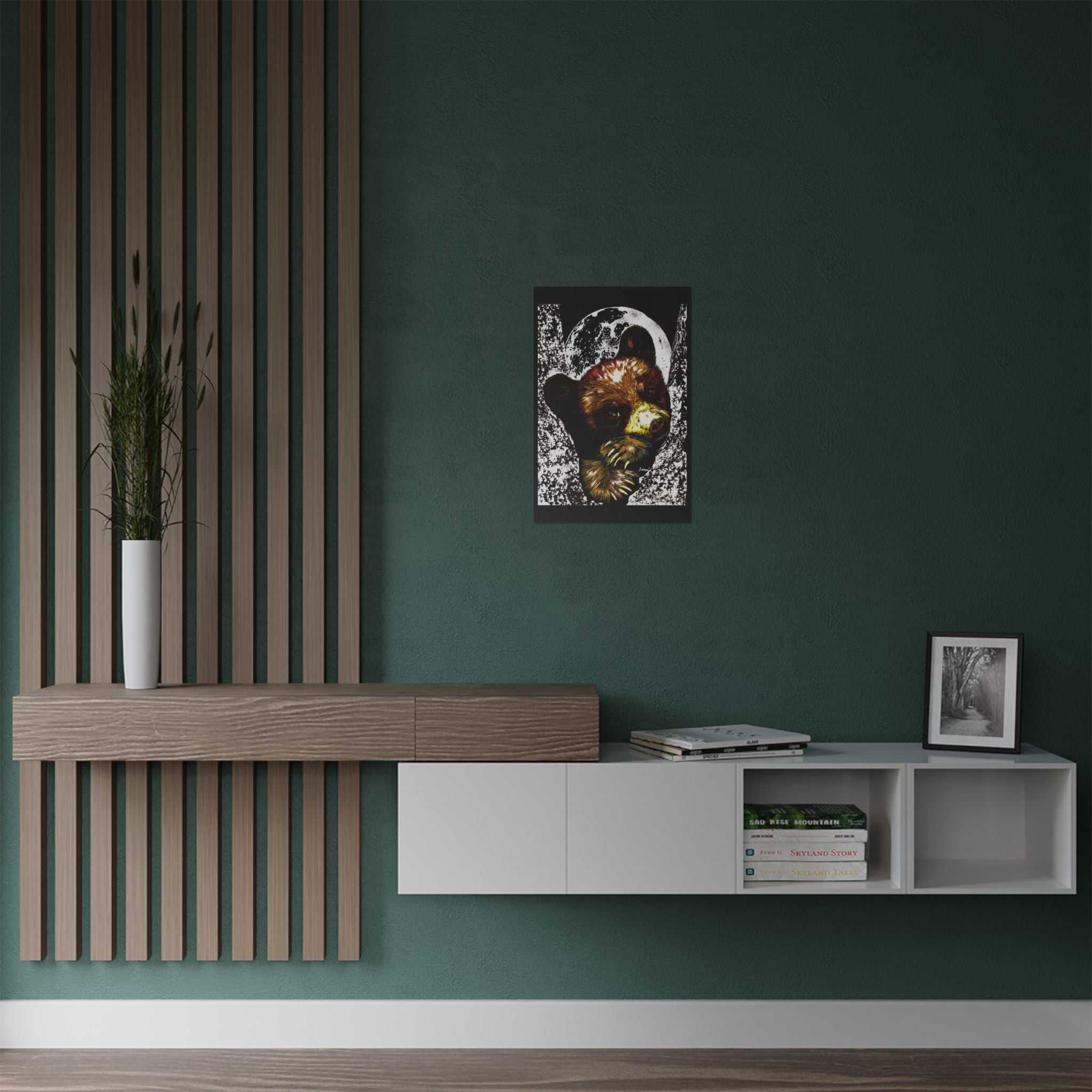 Brown Bear Moon Satin Poster - Art Print for Nature Lovers