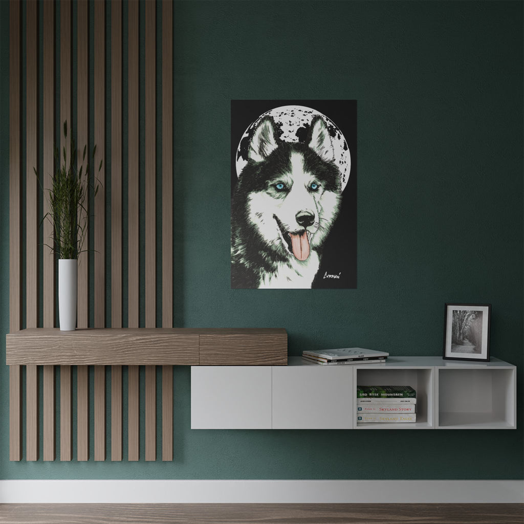 Husky Moon Satin Poster - 300gsm Art Print for Dog Lovers