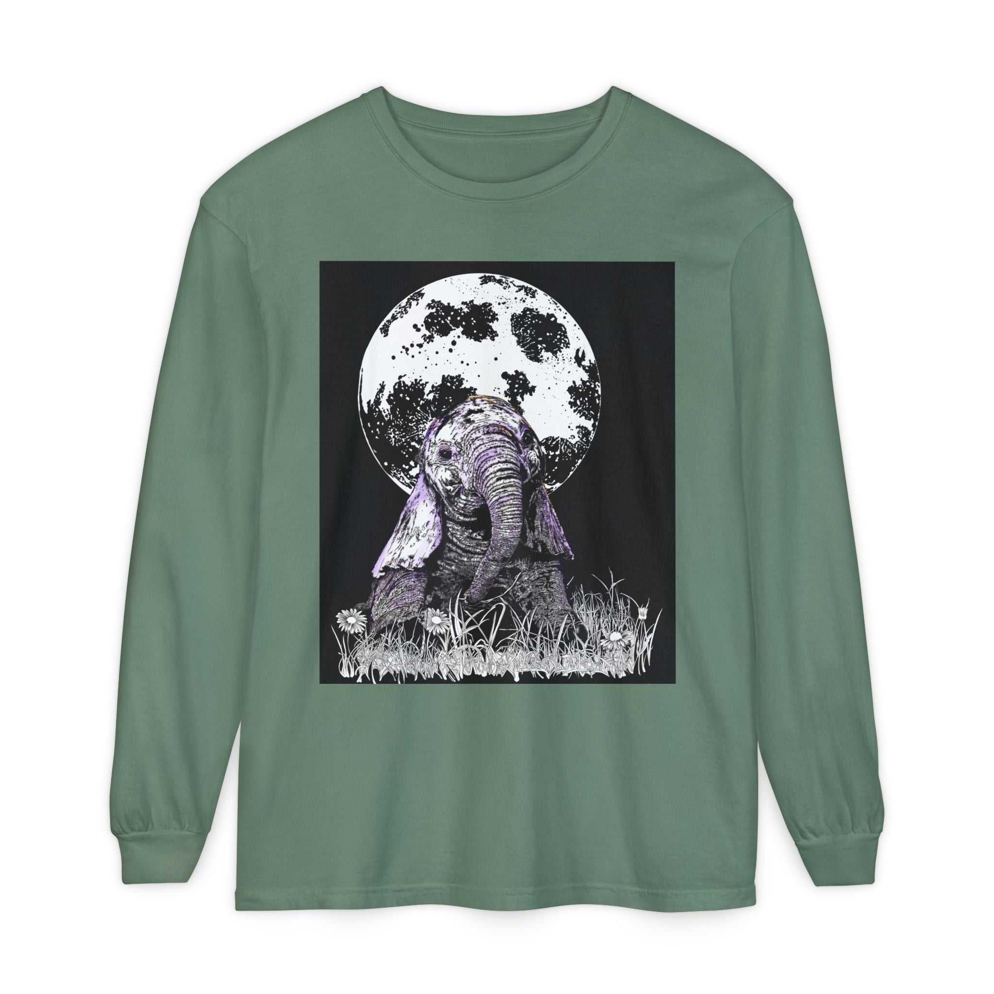 Moonlit Baby Elephant Long Sleeve T-Shirt