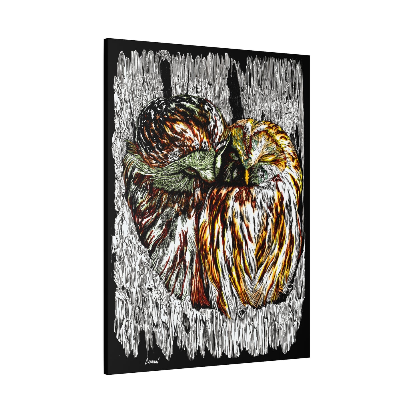 Owl Wall Art, Owl Print, Hand-Drawn Owls, Wildlife Art, Birds in Tree, Nature Wall Decor, Owl Lovers Gift, Woodland Art. Printed on Matte Canvas, Stretched, 1.25"