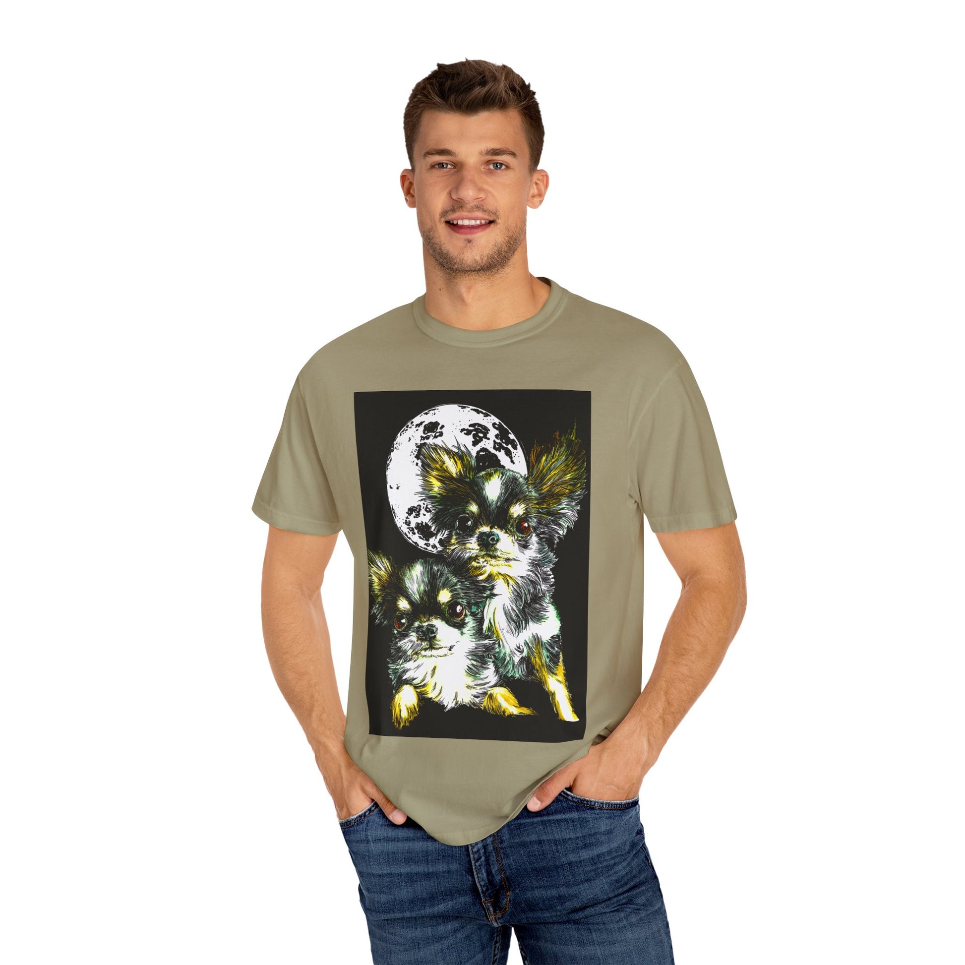 Cute Chihuahua Moon Night Unisex Garment-Dyed T-Shirt