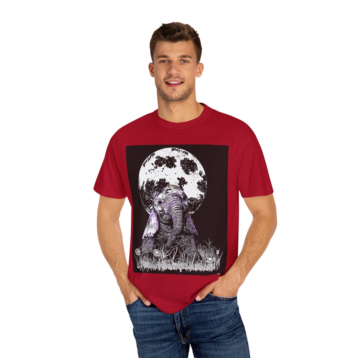 Moonlit Baby Elephant Unisex T-shirt | Eco-Friendly Garment-Dyed Tee