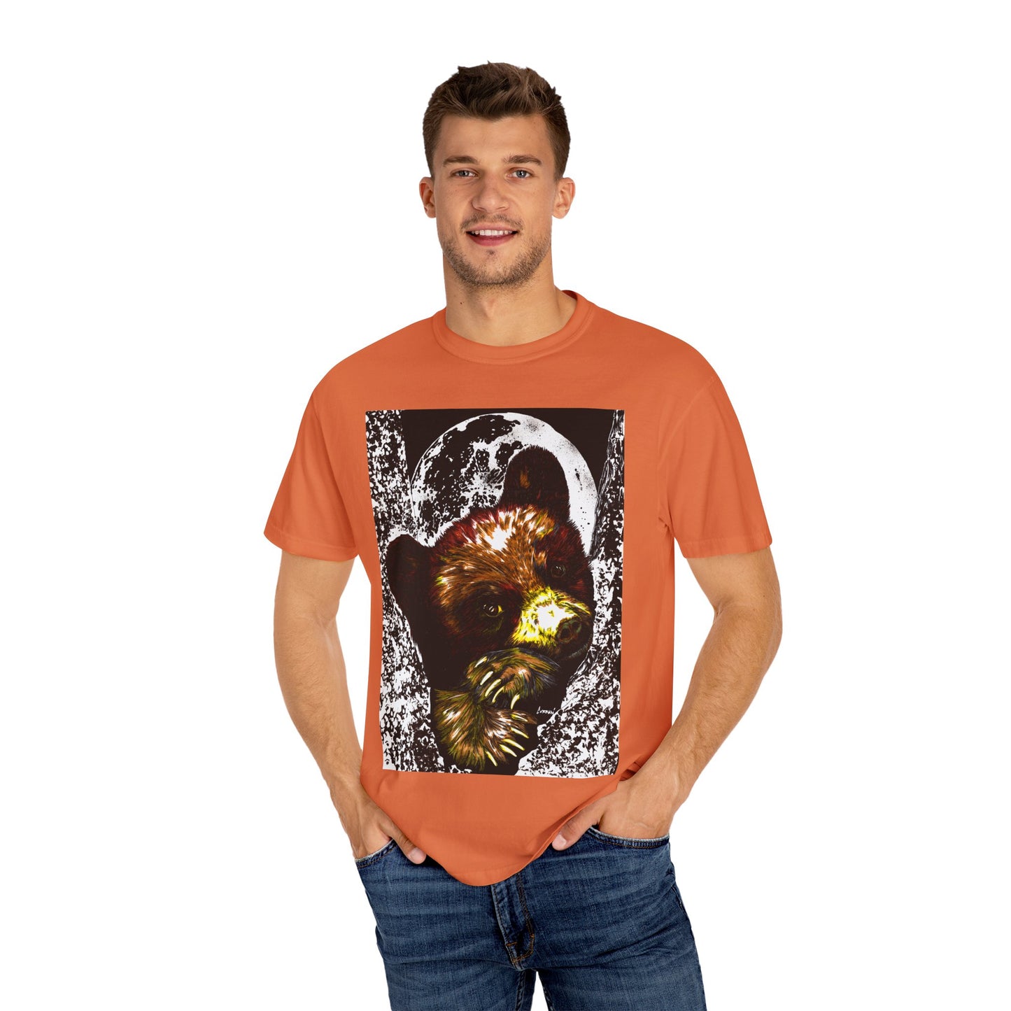 Moonlit Brown Bear Cub Unisex Garment-Dyed T-Shirt | Nature-Inspired Apparel
