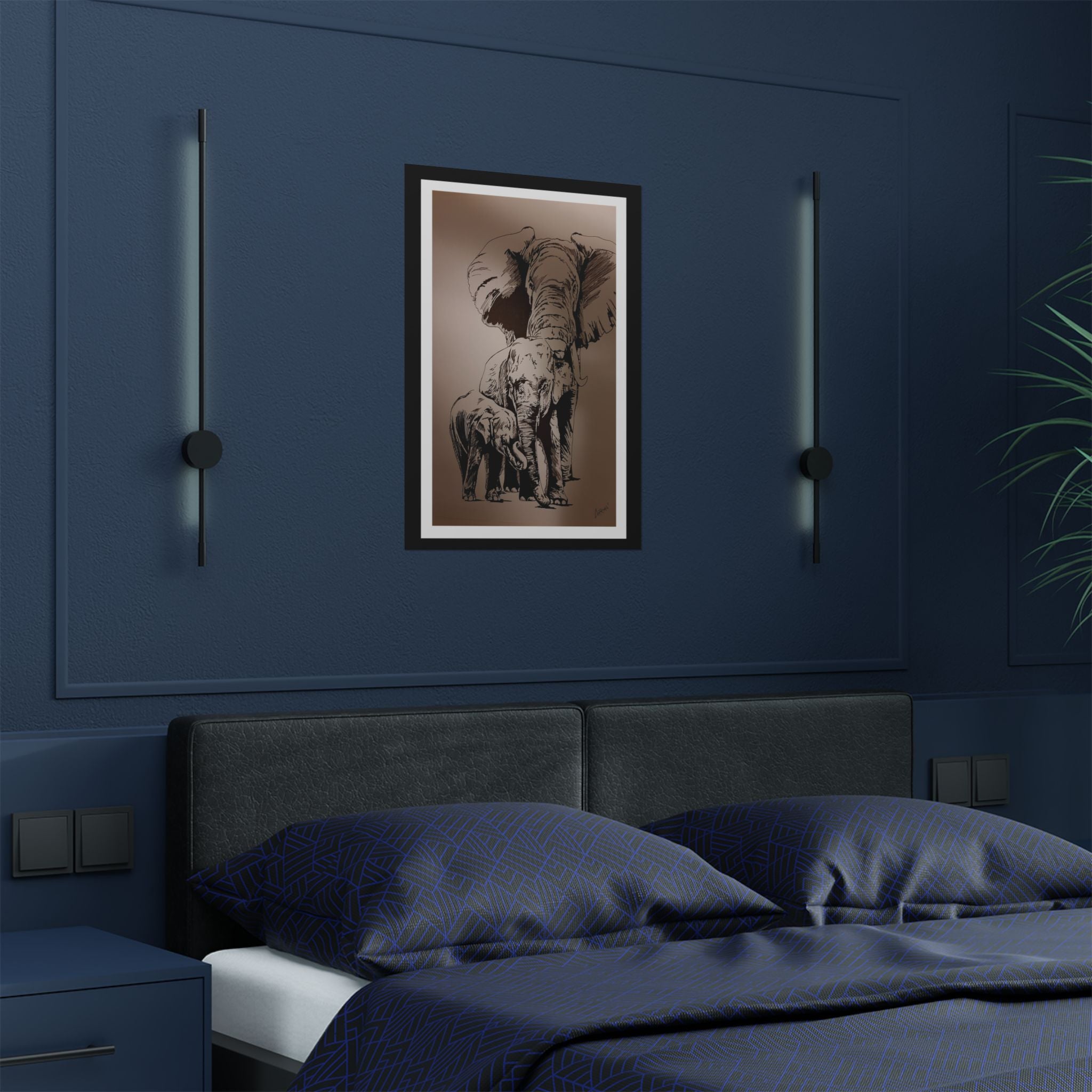 Elegant Elephant Family Satin Poster - 300gsm Art Print