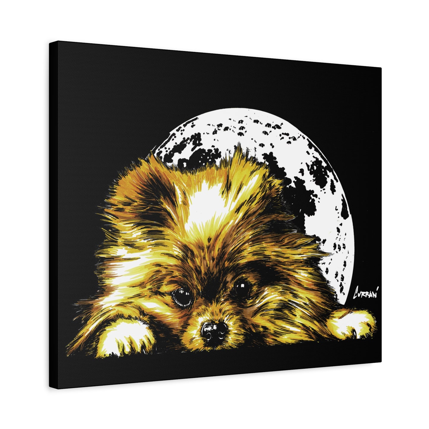 Pomeranian Moon Canvas Art Print- Dog Lover's Decor, 1.25" Stretched Print
