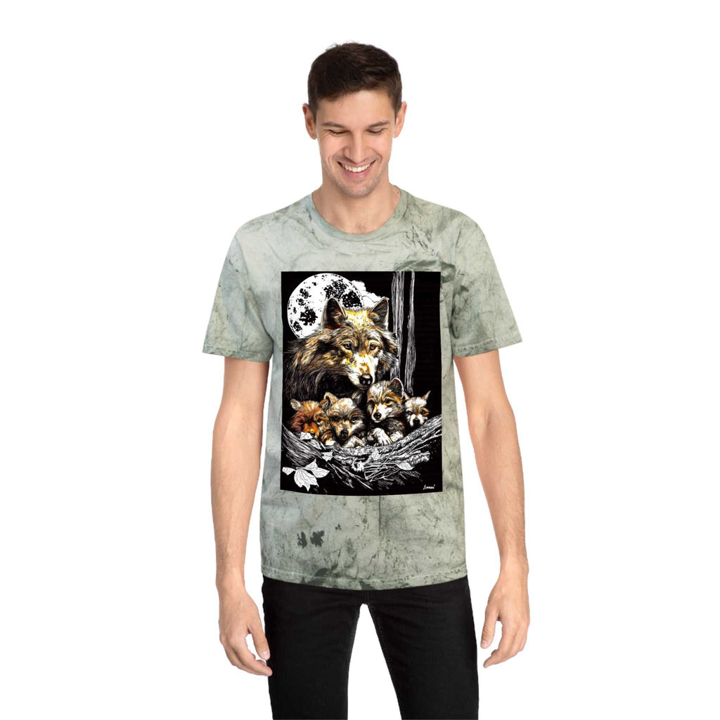 Moonlit Wolf Family Unisex Color Blast Shirt Nature Lover Gift