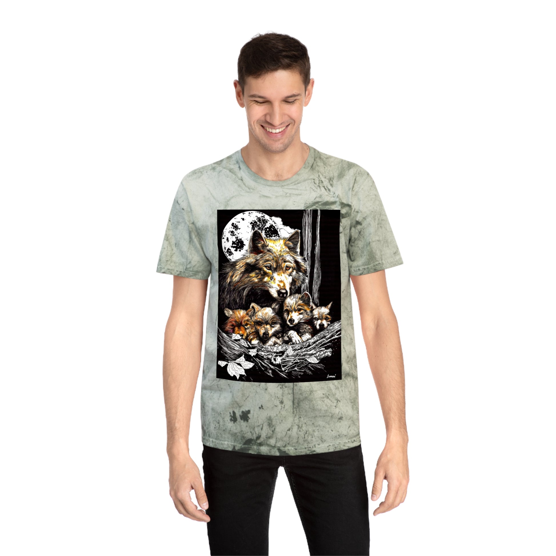 Moonlit Wolf Family Unisex Color Blast Shirt Nature Lover Gift