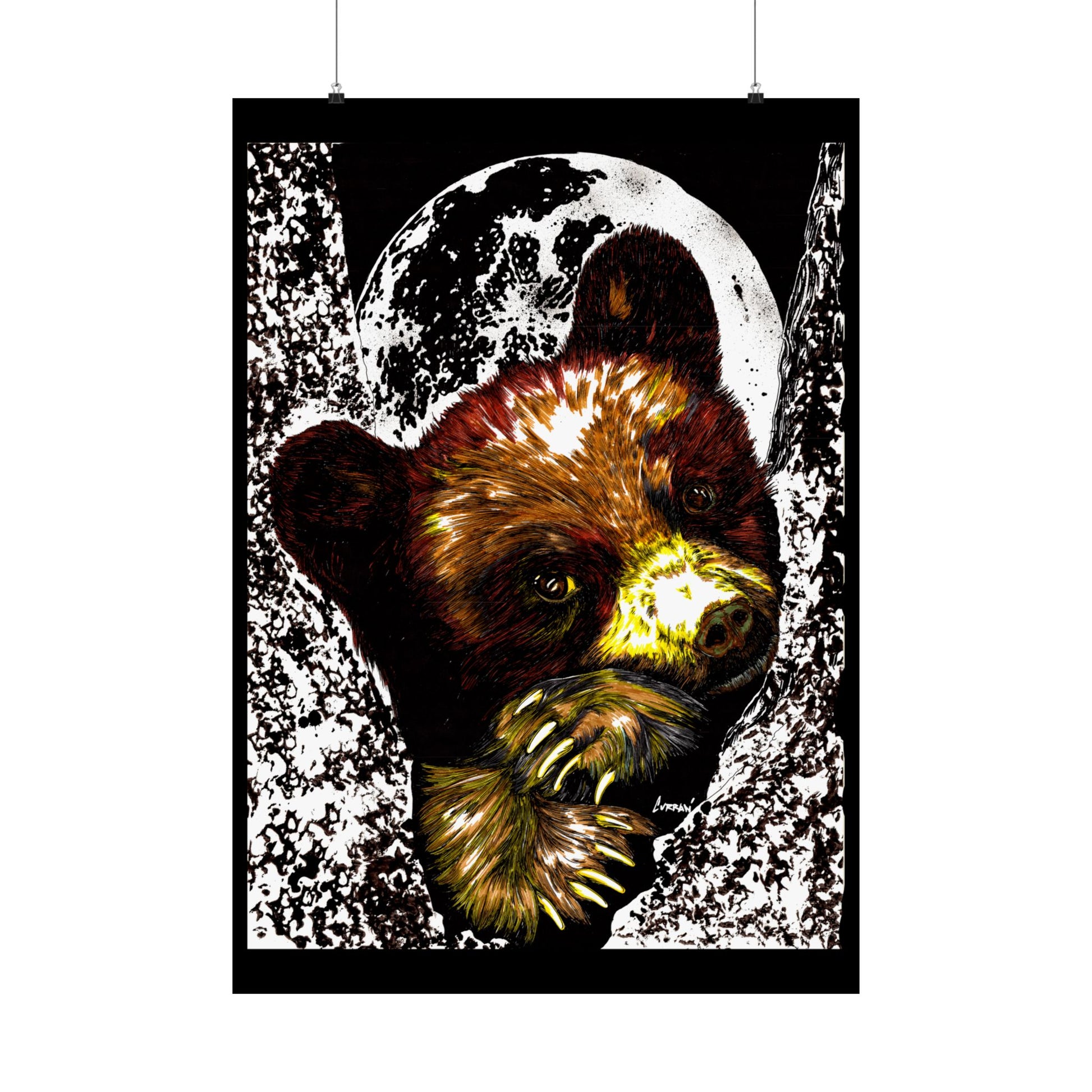 Brown Bear Moon Satin Poster - Art Print for Nature Lovers