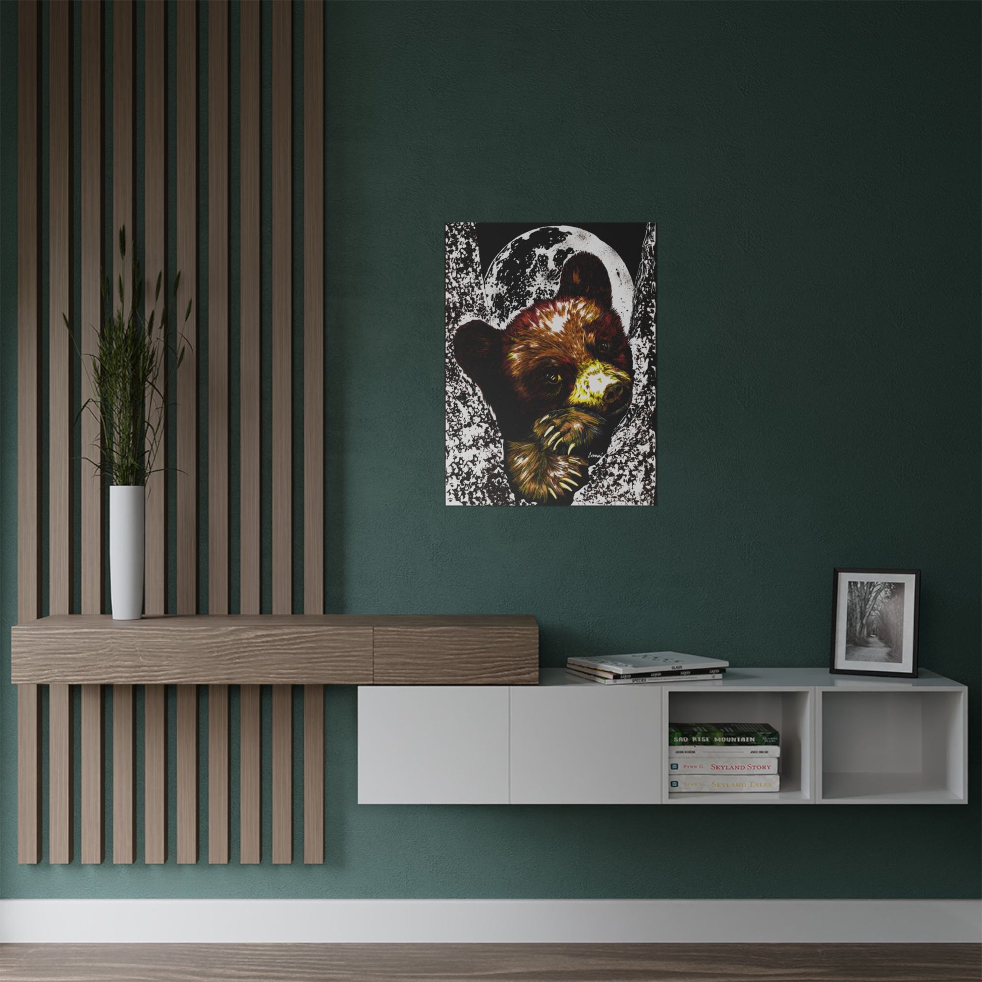 Brown Bear Moon Satin Poster - Art Print for Nature Lovers