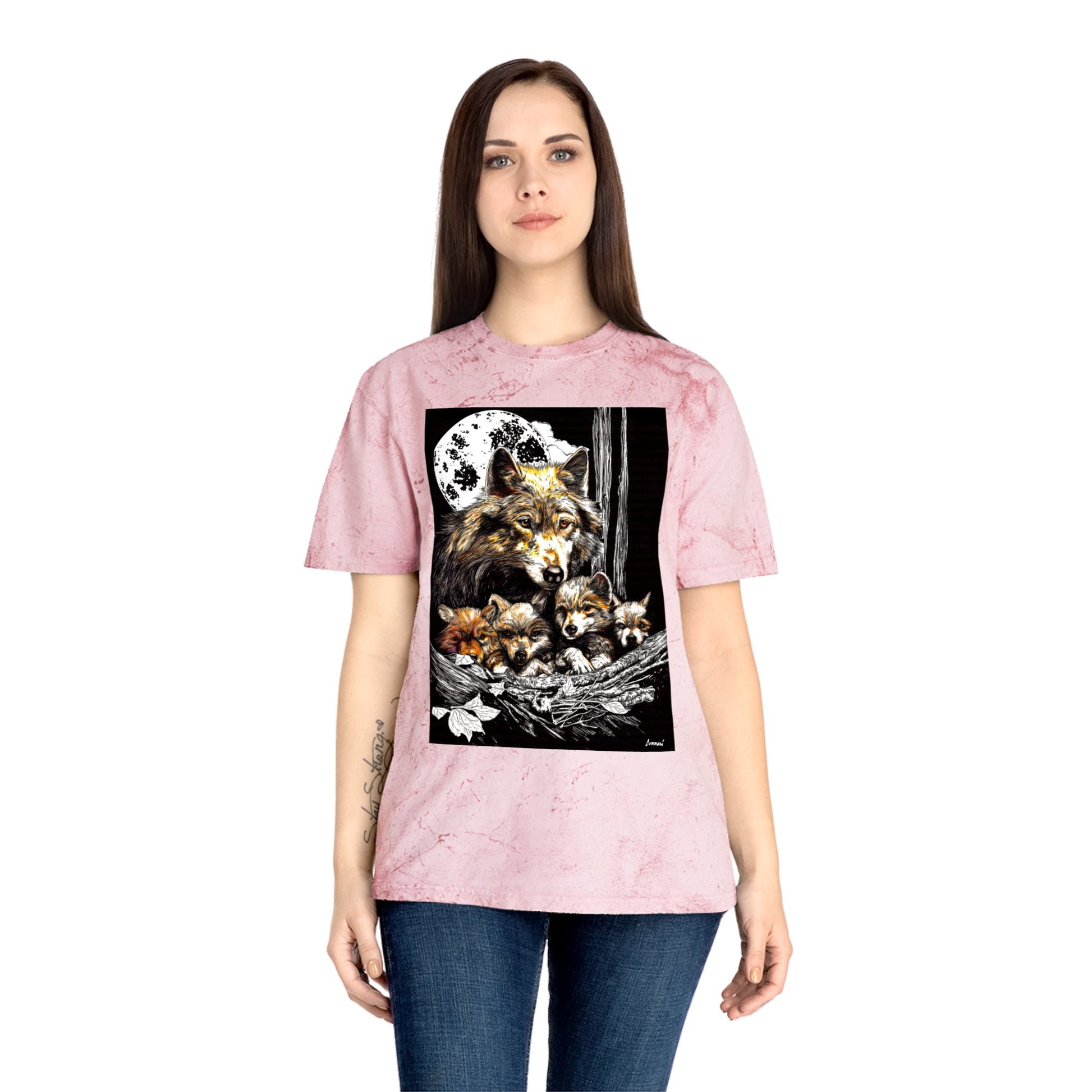 Moonlit Wolf Family Unisex Color Blast Shirt Nature Lover Gift