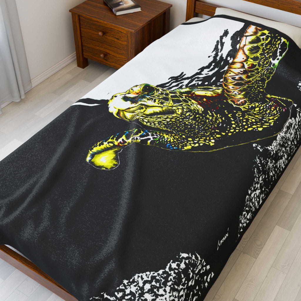 Ocean Life Sea Turtle Velveteen Plush Blanket Warm and Cozy