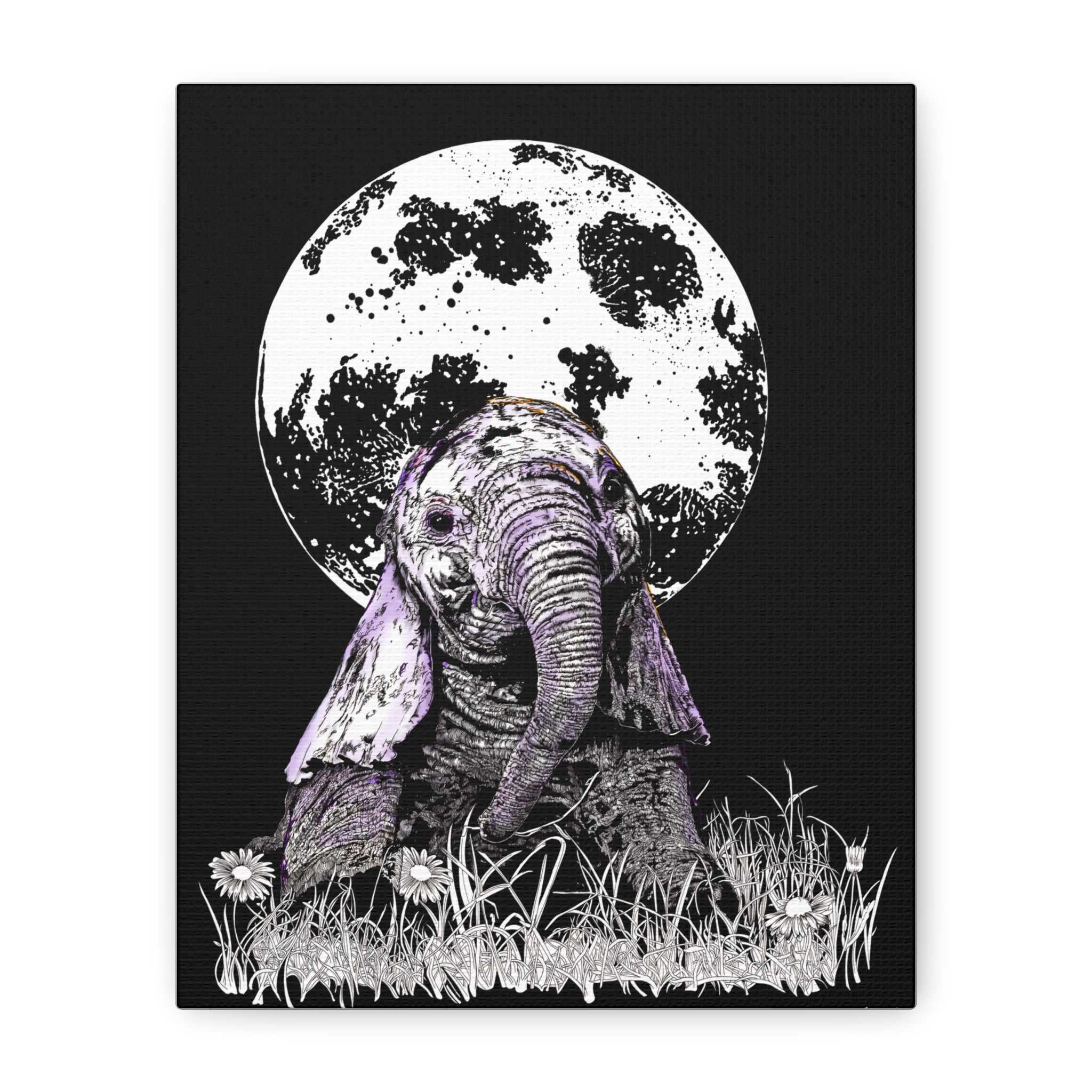 Baby Elephant Canvas Art, Print of Original hand drawn art