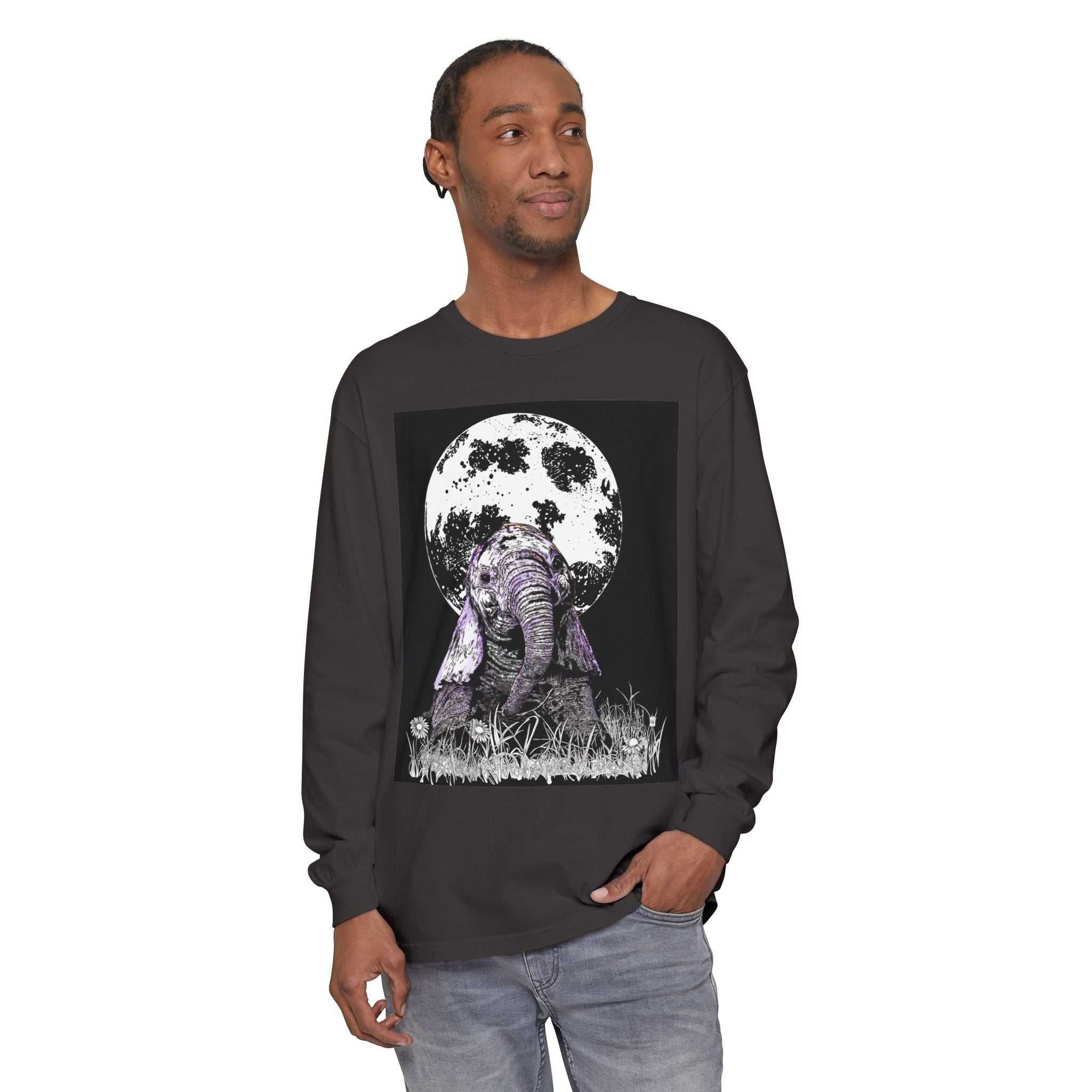 Moonlit Baby Elephant Long Sleeve T-Shirt