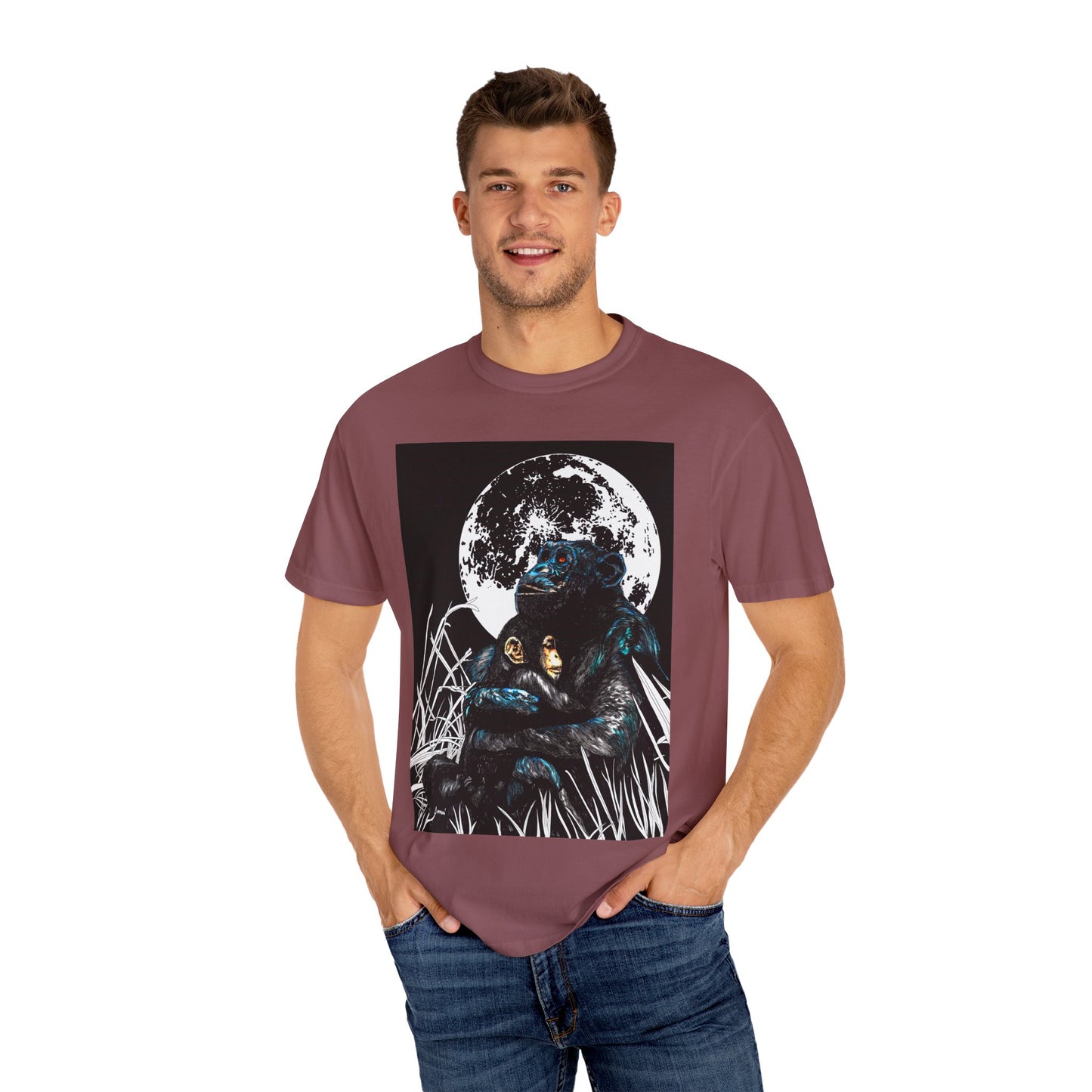Moonlit Gorilla and Child Unisex Garment-Dyed T-Shirt
