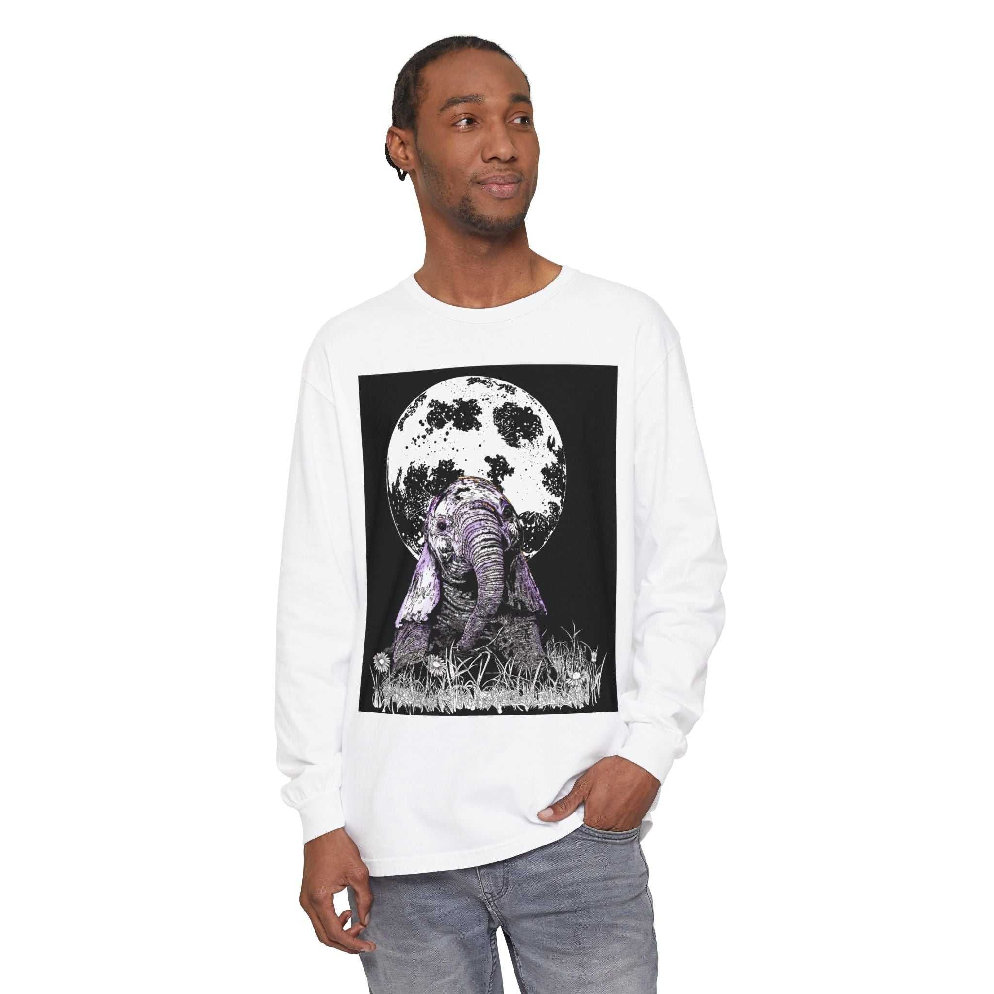 Moonlit Baby Elephant Long Sleeve T-Shirt