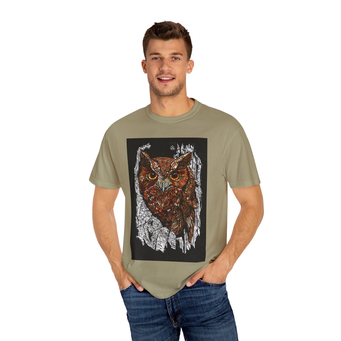 Artistic Owl Unisex Garment-Dyed T-Shirt