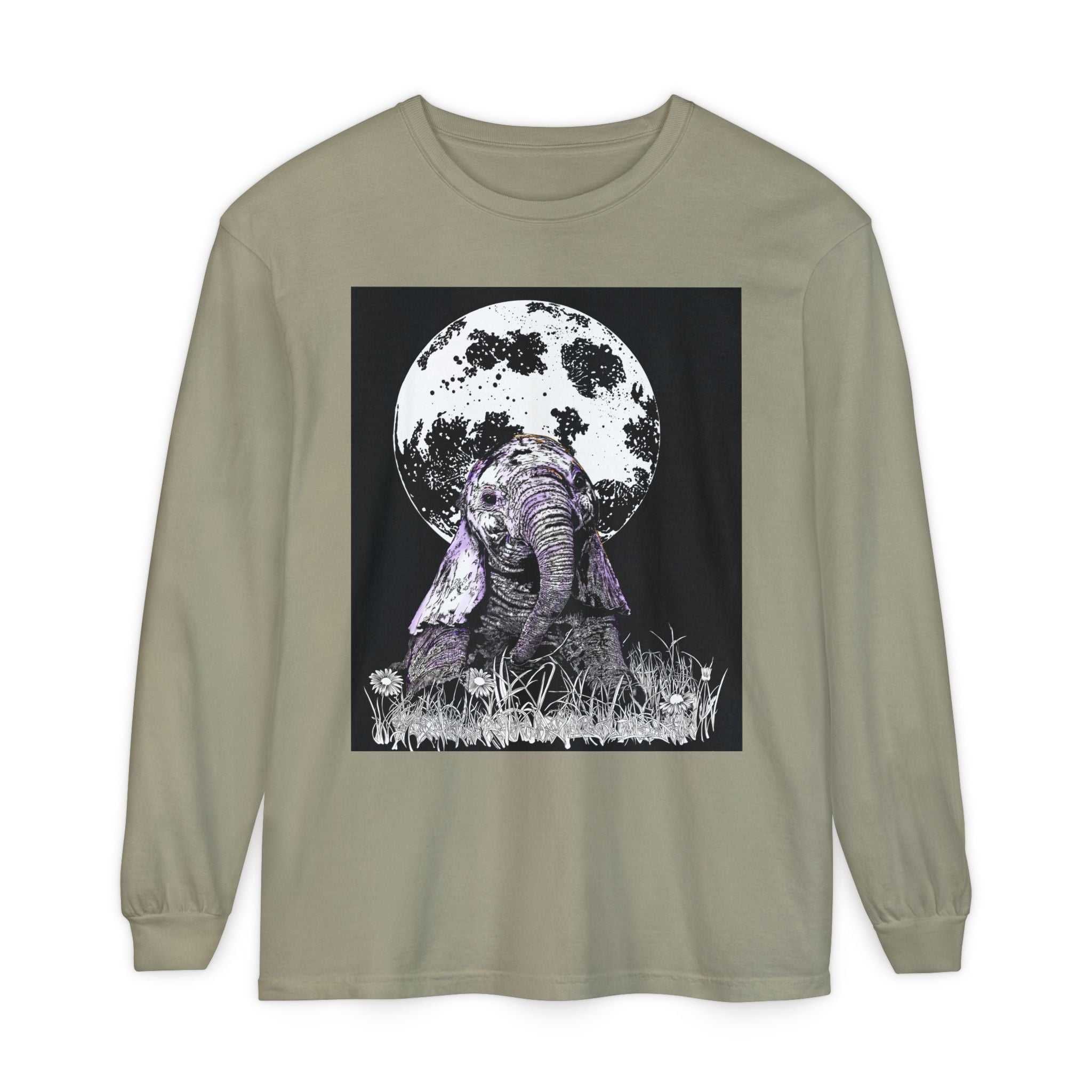 Moonlit Baby Elephant Long Sleeve T-Shirt