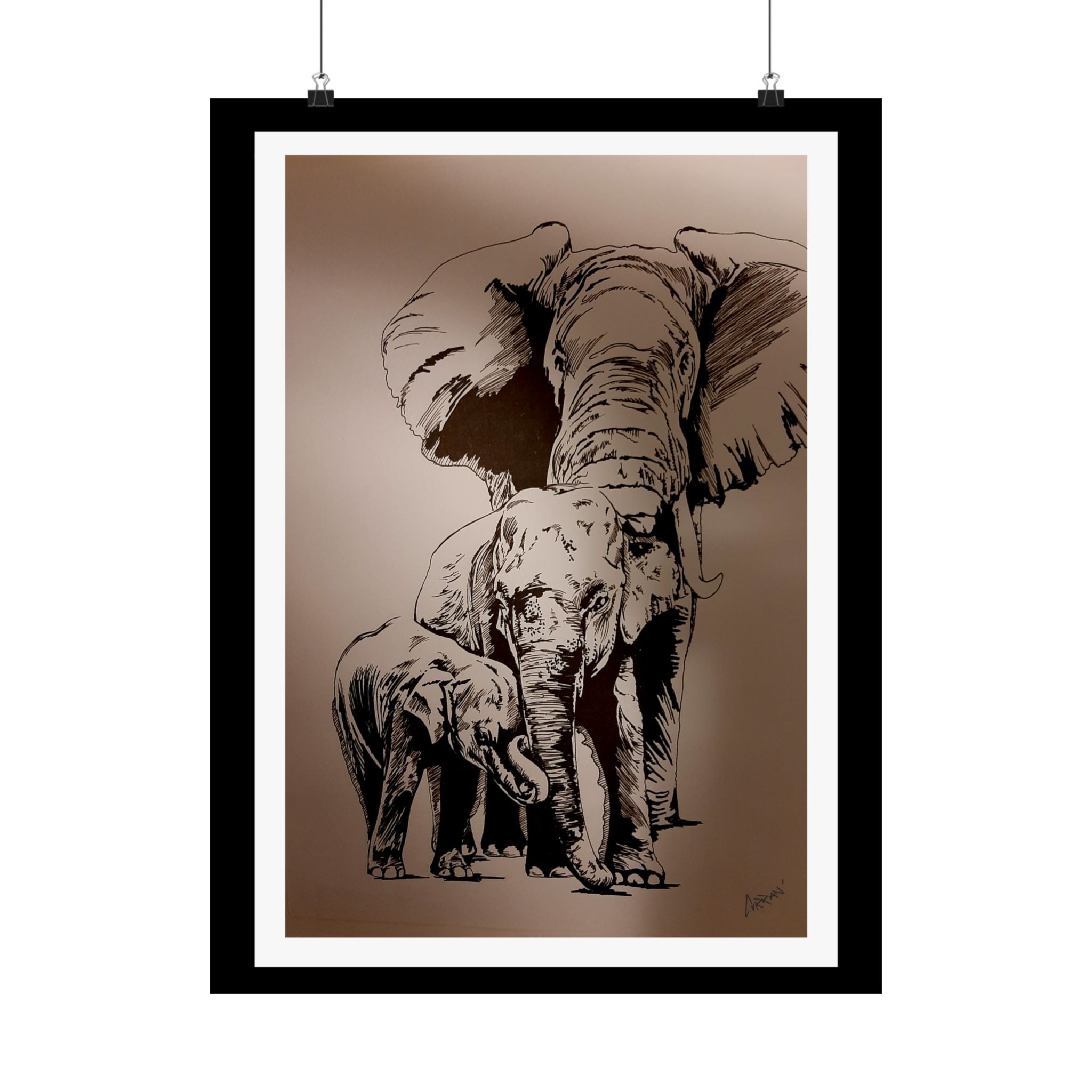 Elegant Elephant Family Satin Poster - 300gsm Art Print