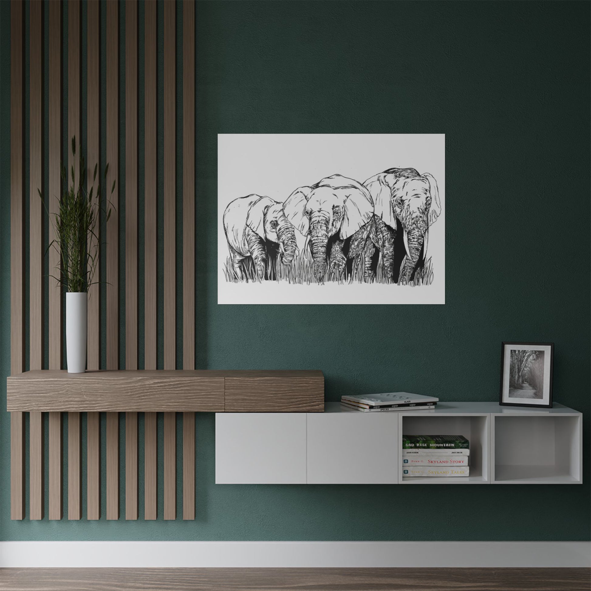 Elephant Family Satin Poster - Art Print for Nature Lovers