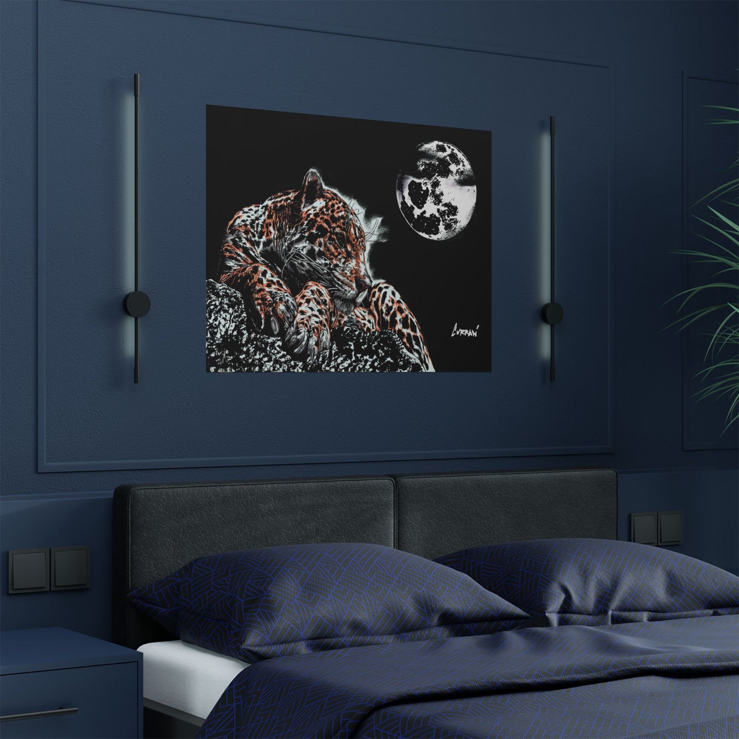 Majestic Leopard Satin Poster (300gsm) - Moonlit Wildlife Art