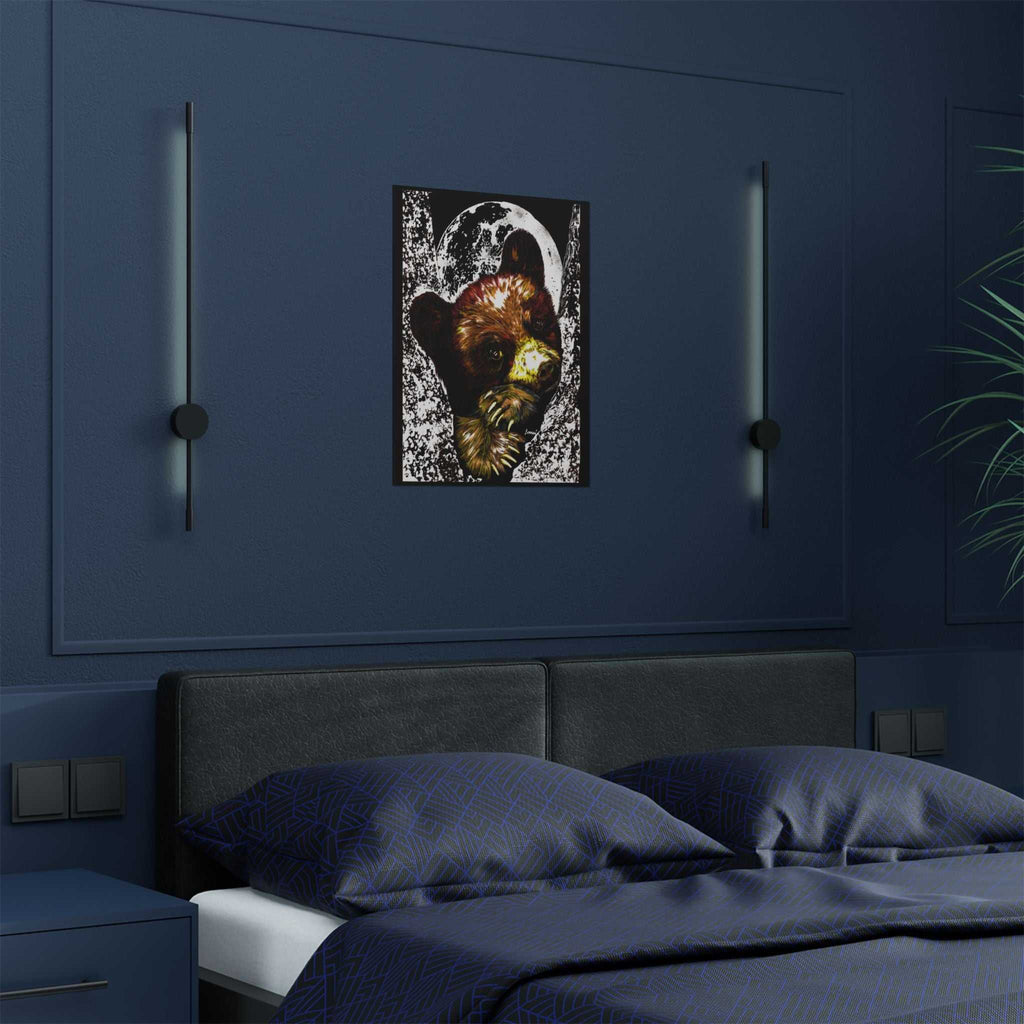 Brown Bear Moon Satin Poster - Art Print for Nature Lovers
