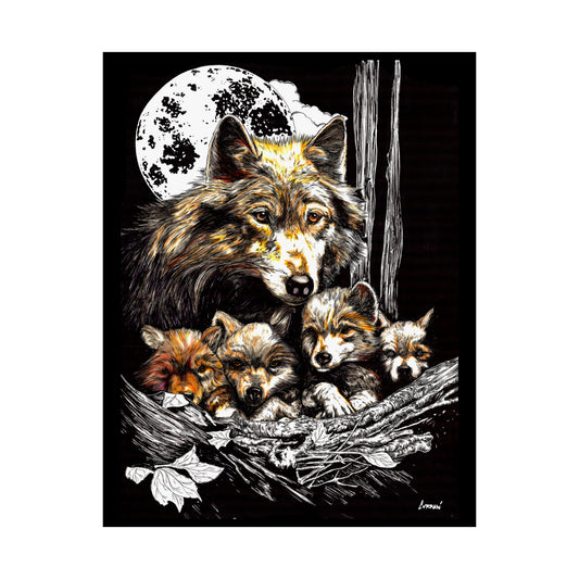 Wolf Family Satin Poster - Stunning Wildlife Artwork for Home Decor