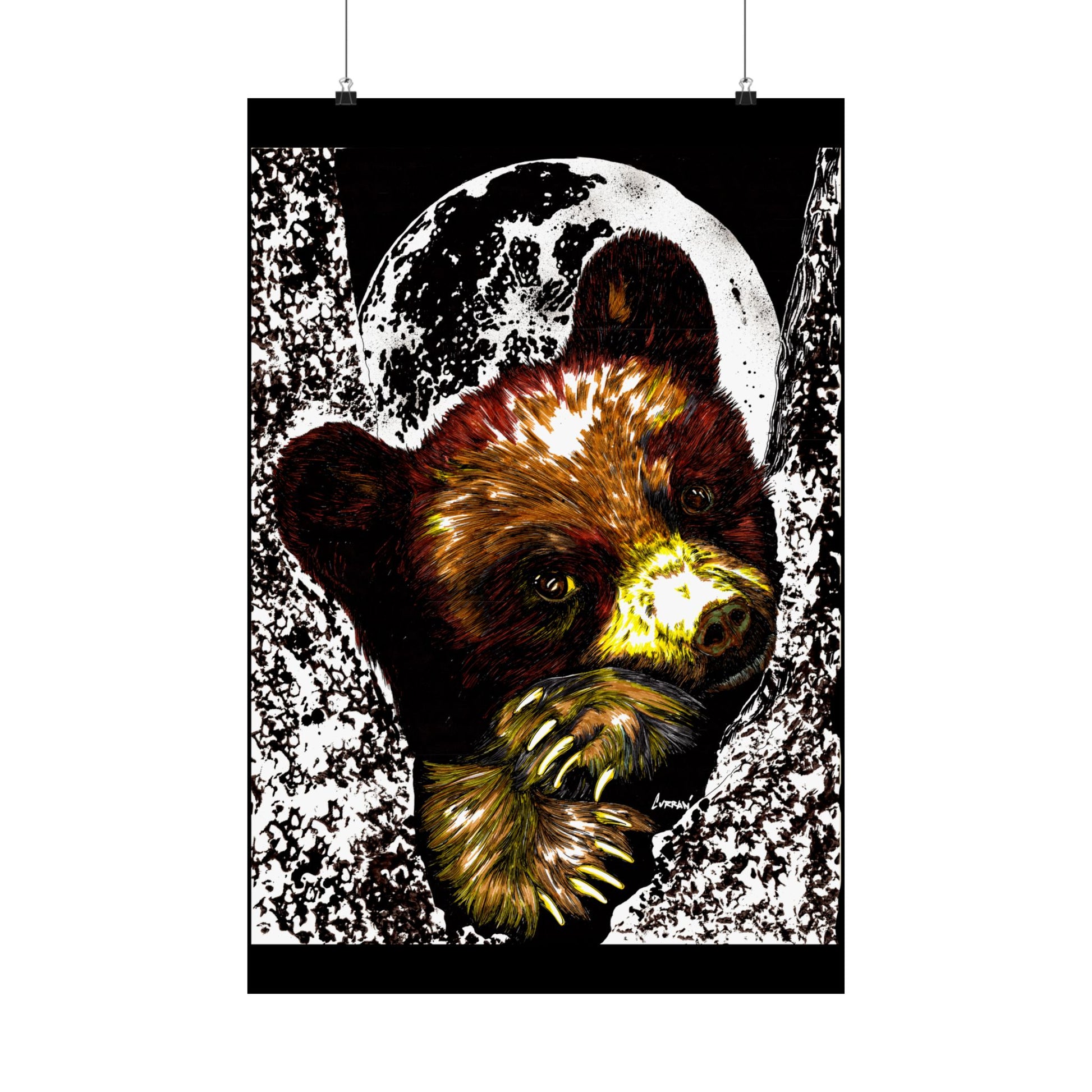 Brown Bear Moon Satin Poster - Art Print for Nature Lovers