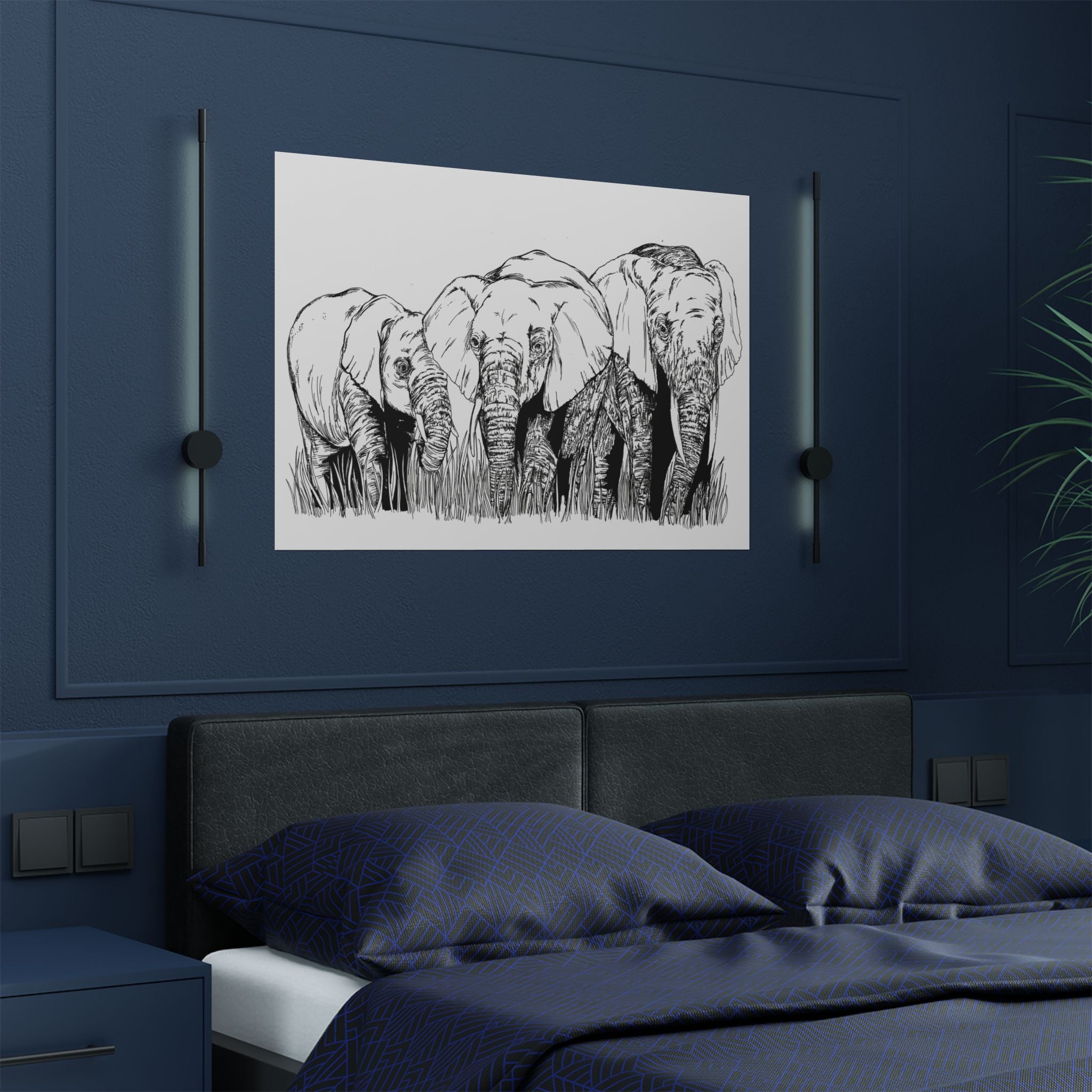 Elephant Family Satin Poster - Art Print for Nature Lovers