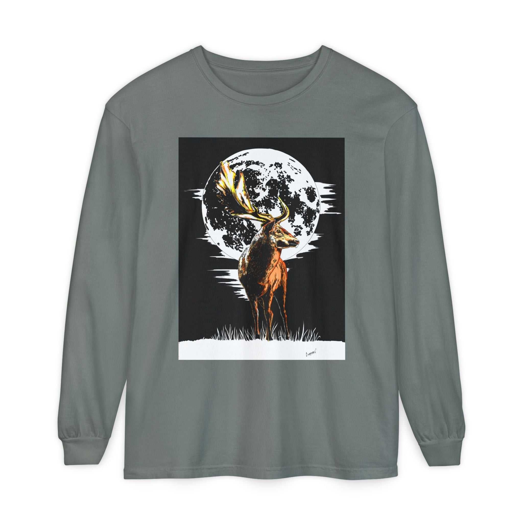 Moonlit Stag Long Sleeve T-Shirt - Unisex Nature Apparel
