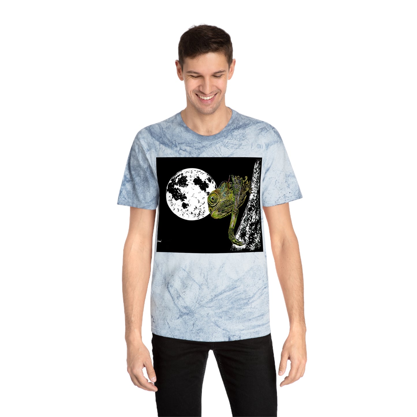 Moonlit Chameleon Unisex Color Blast T-Shirt, Eco-Friendly, Nature-Inspired