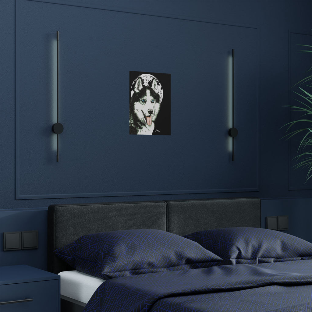 Husky Moon Satin Poster - 300gsm Art Print for Dog Lovers