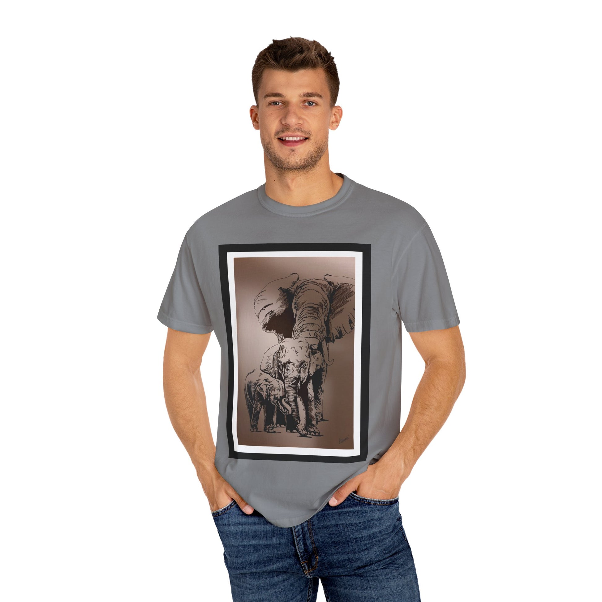 Elephant Family Garment-Dyed T-Shirt | Nature Lover's Tee