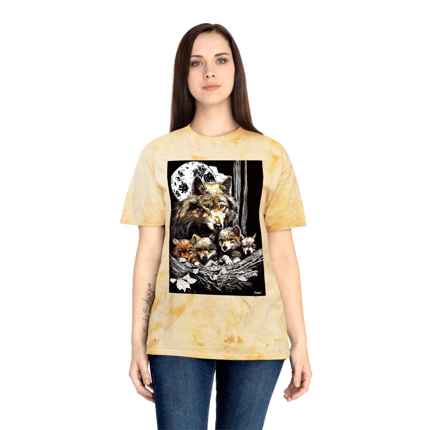 Moonlit Wolf Family Unisex Color Blast Shirt Nature Lover Gift