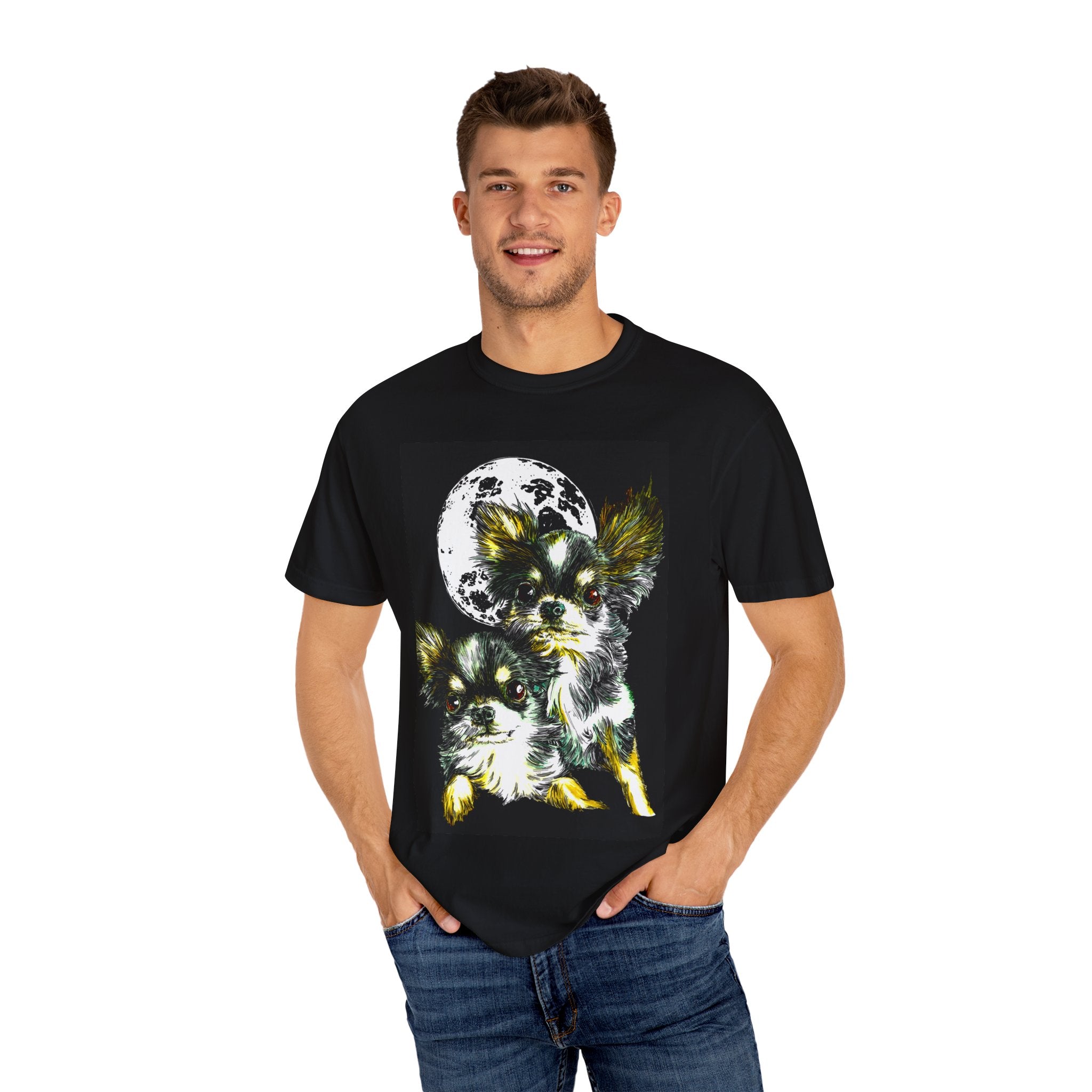 Cute Chihuahua Moon Night Unisex Garment-Dyed T-Shirt
