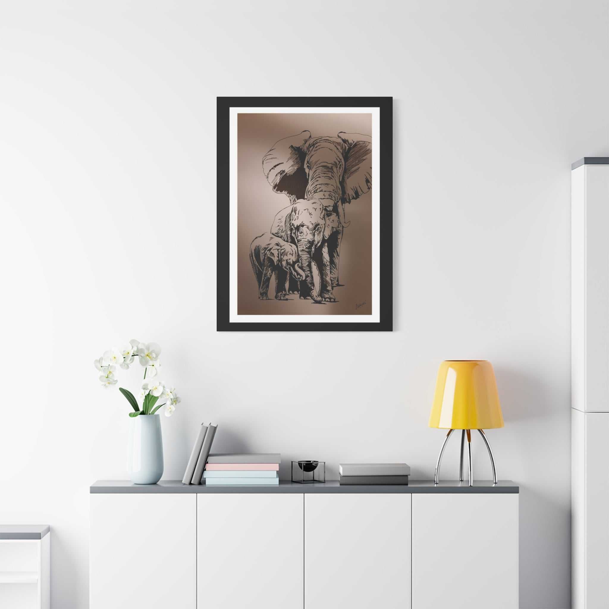 Elephant Family Wall Art, Elephant Print, Wildlife Art, Hand-Drawn Elephant, Safari Wall Decor, Animal Lover Gift, Nature Art. Printed on Matte Canvas,