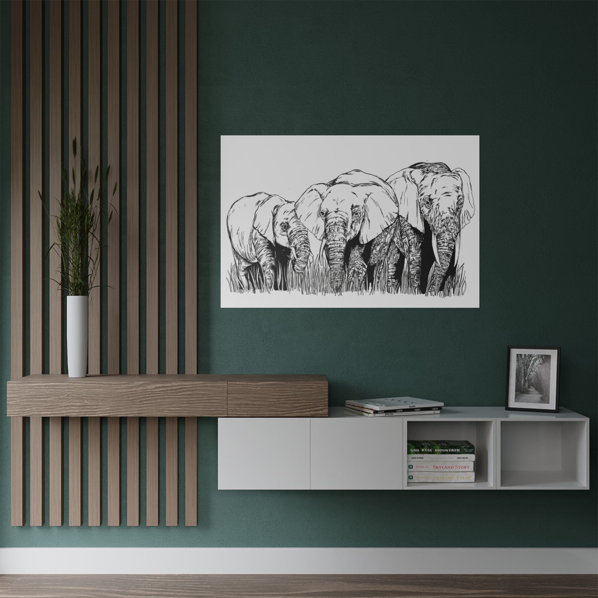 Elephant Family Satin Poster - Art Print for Nature Lovers