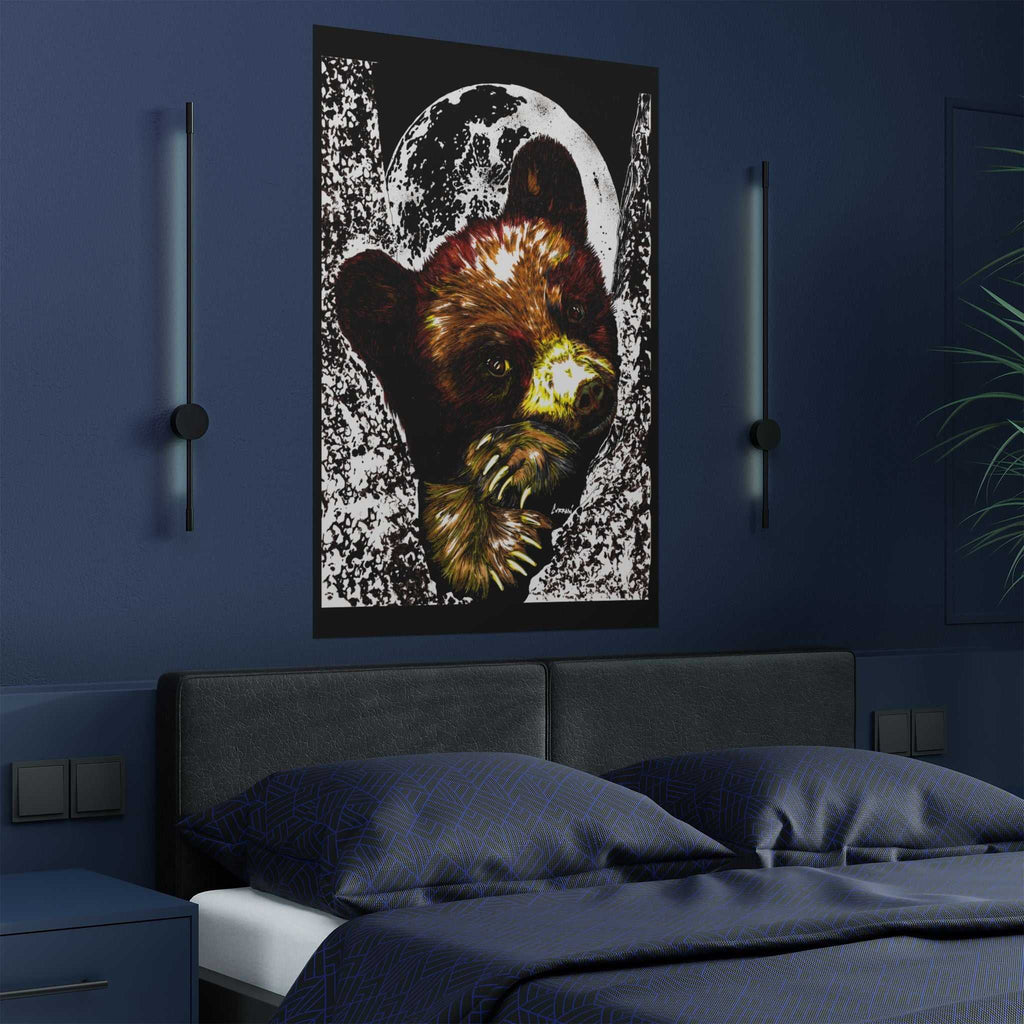 Brown Bear Moon Satin Poster - Art Print for Nature Lovers