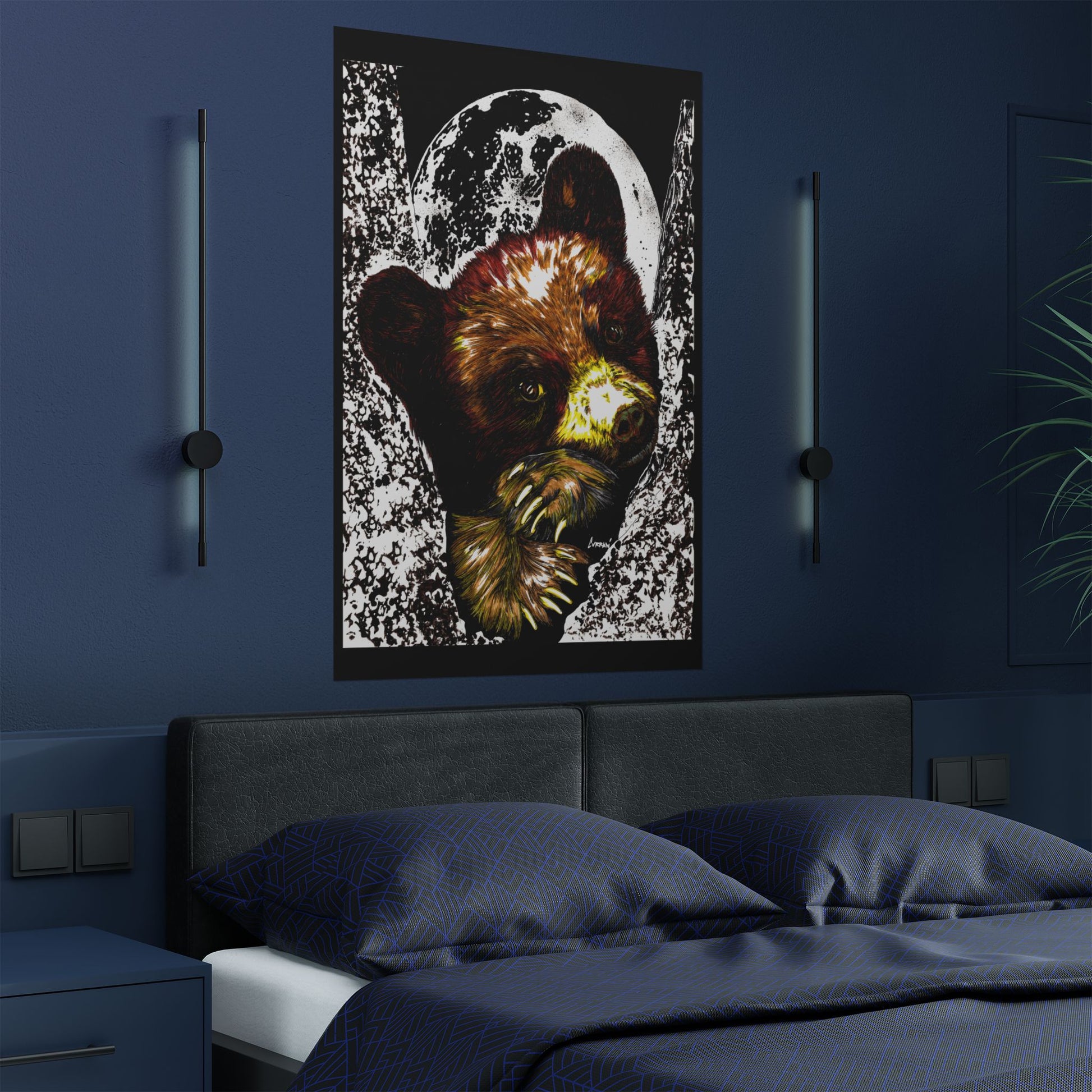 Brown Bear Moon Satin Poster - Art Print for Nature Lovers