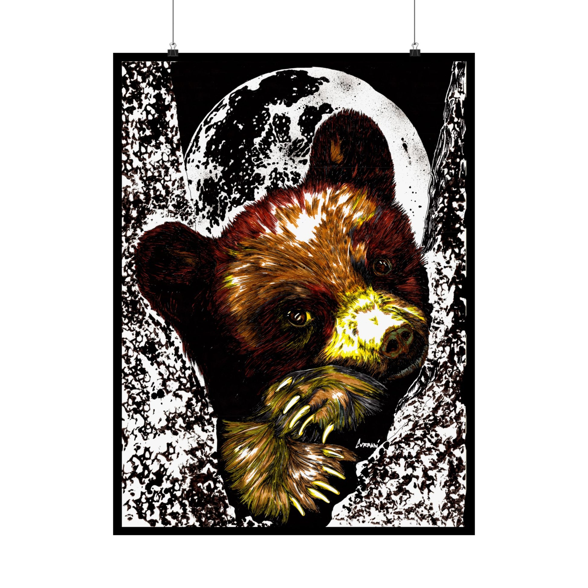 Brown Bear Moon Satin Poster - Art Print for Nature Lovers