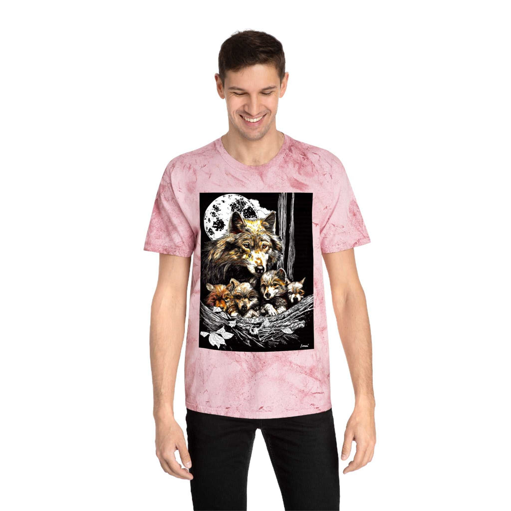 Moonlit Wolf Family Unisex Color Blast Shirt Nature Lover Gift